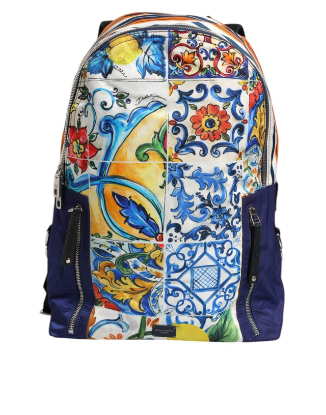 Dolce & Gabbana Multicolor Majolica Print Nylon School Backpack Bag - Hilstor