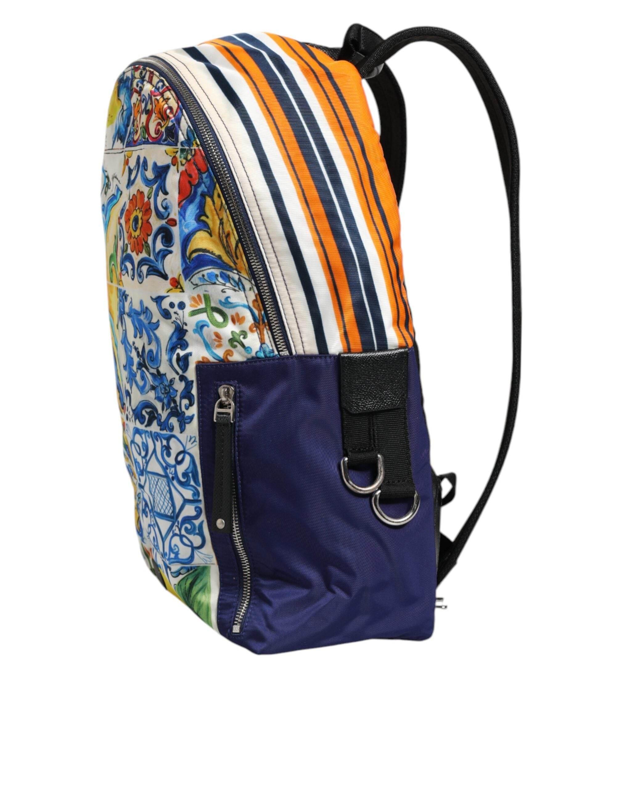 Dolce & Gabbana Multicolor Majolica Print Nylon School Backpack Bag - Hilstor