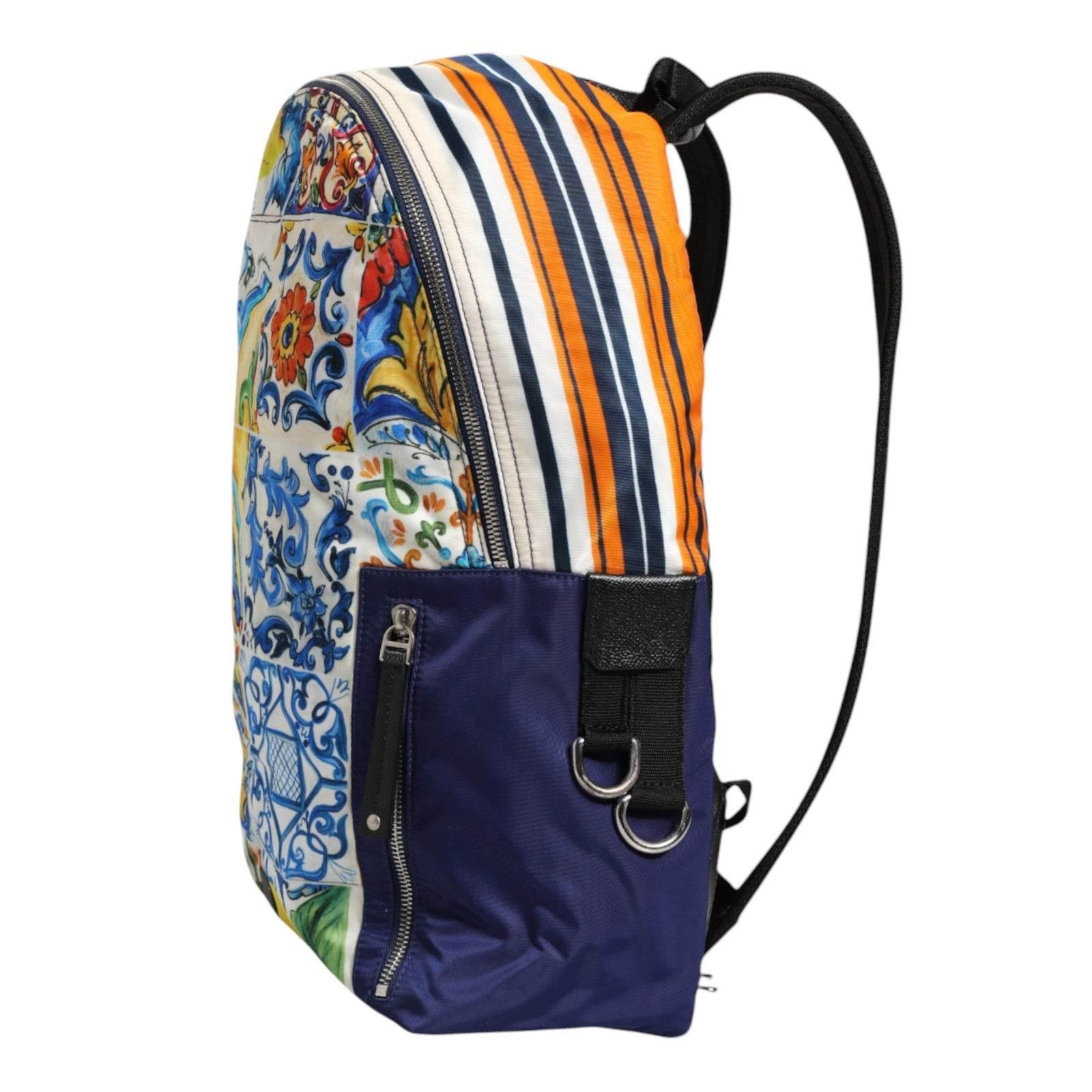Dolce & Gabbana Multicolor Majolica Print Nylon School Backpack Bag - Hilstor