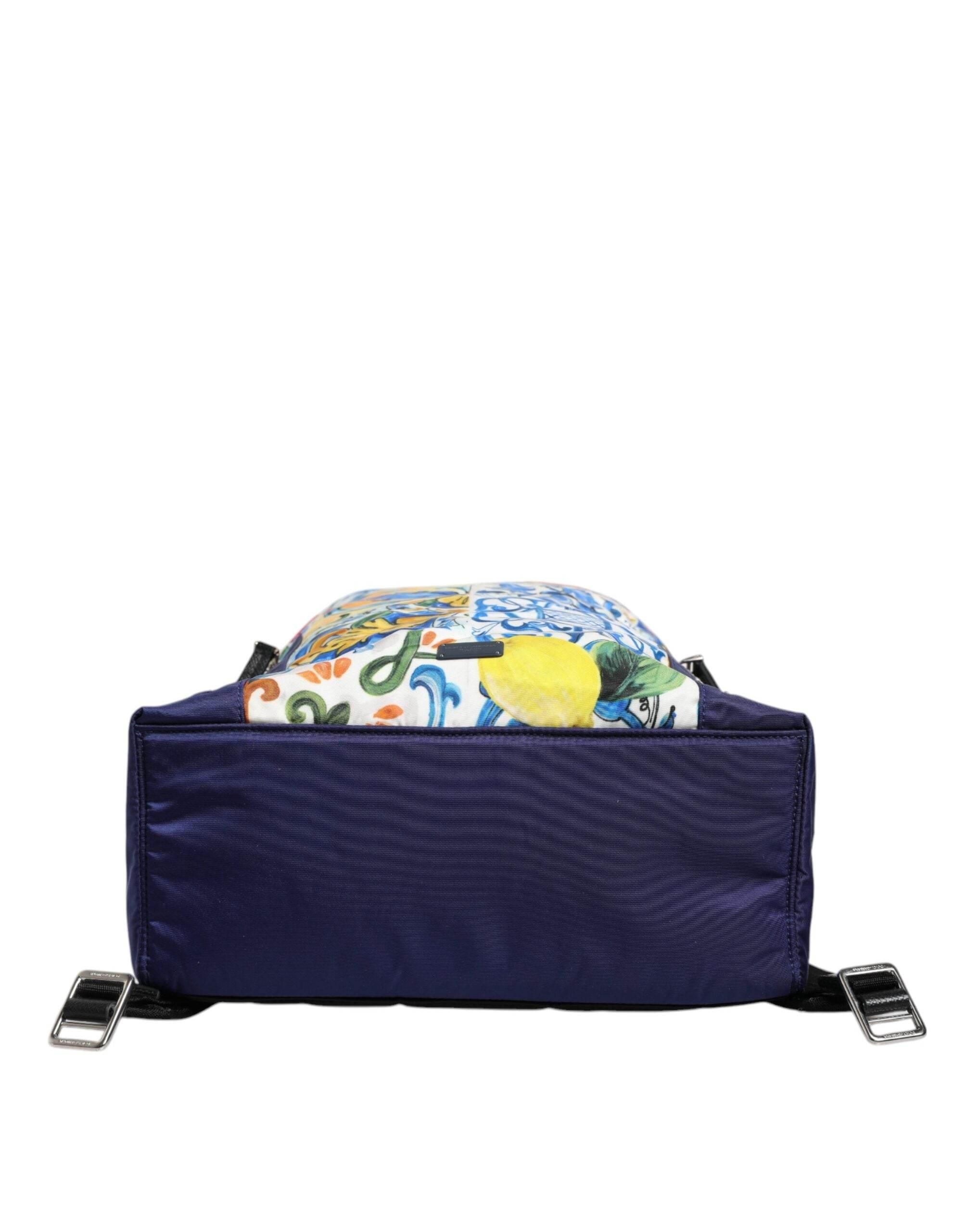 Dolce & Gabbana Multicolor Majolica Print Nylon School Backpack Bag - Hilstor