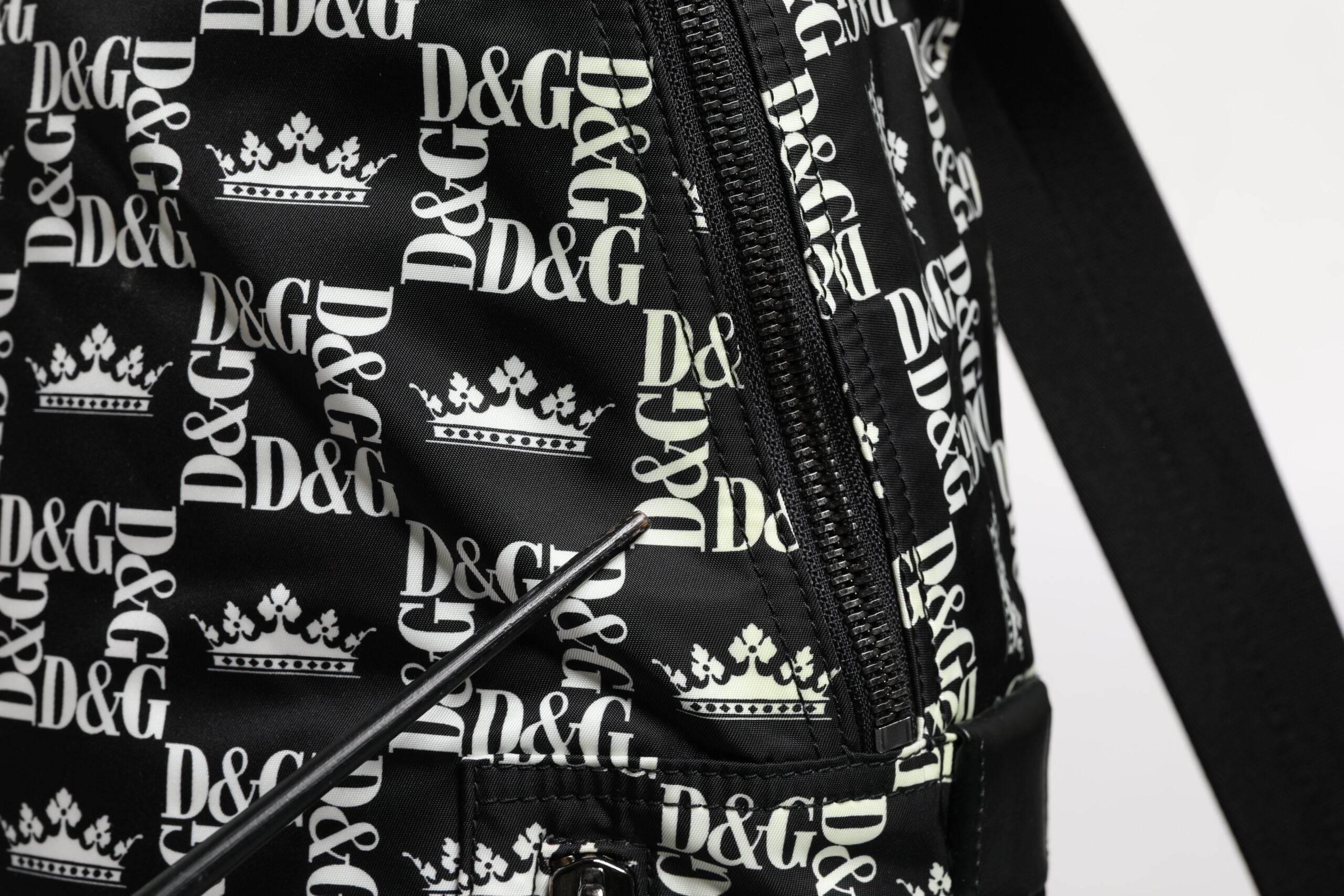 Dolce & Gabbana Black White Crown Printed Nylon School Backpack Bag - Hilstor