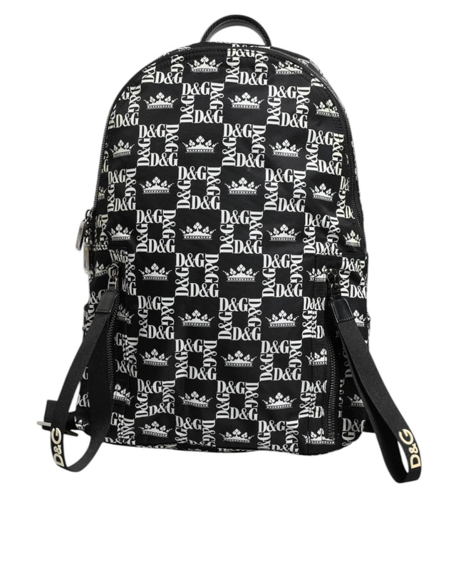 Dolce & Gabbana Black White Crown Printed Nylon School Backpack Bag - Hilstor