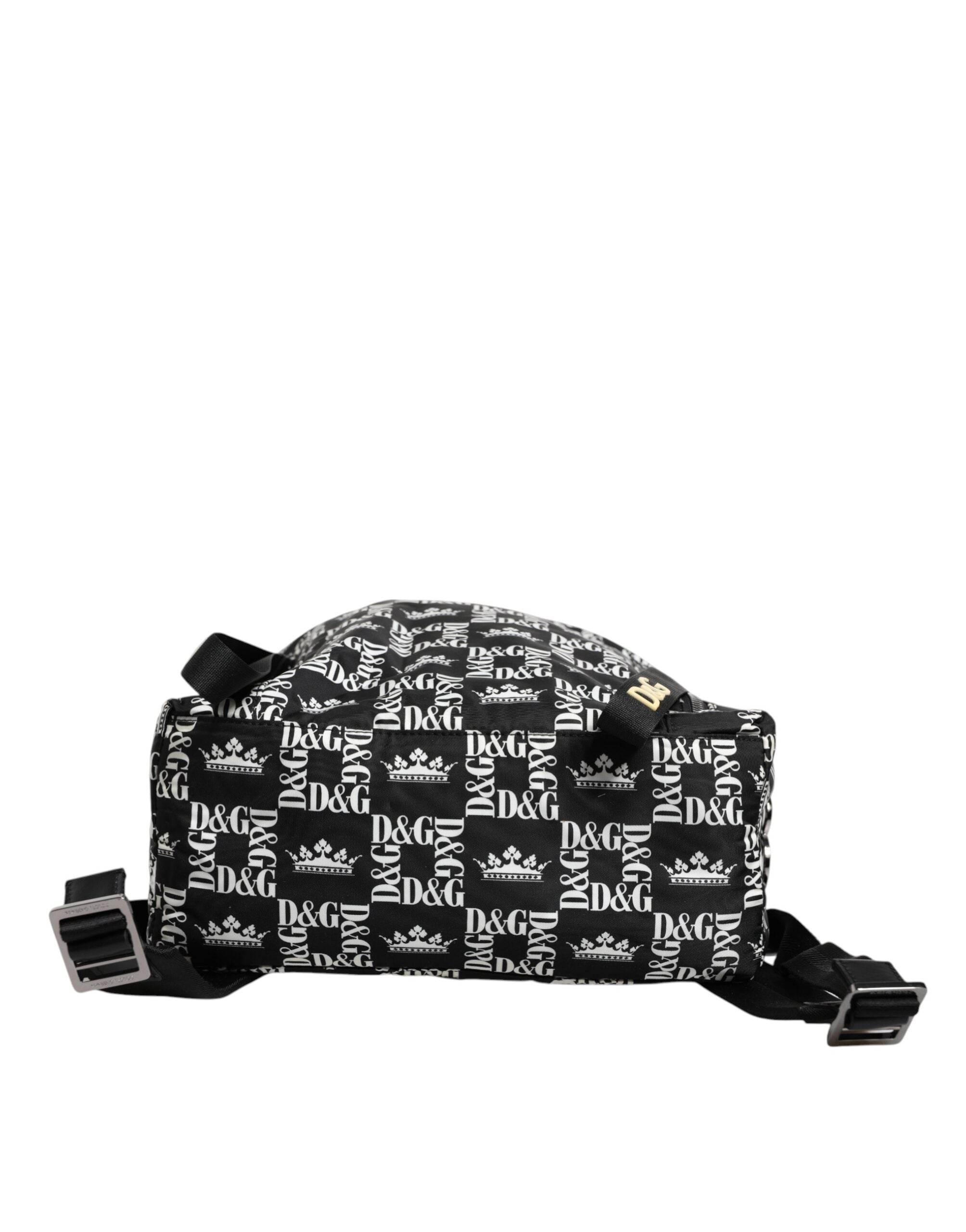Dolce & Gabbana Black White Crown Printed Nylon School Backpack Bag - Hilstor