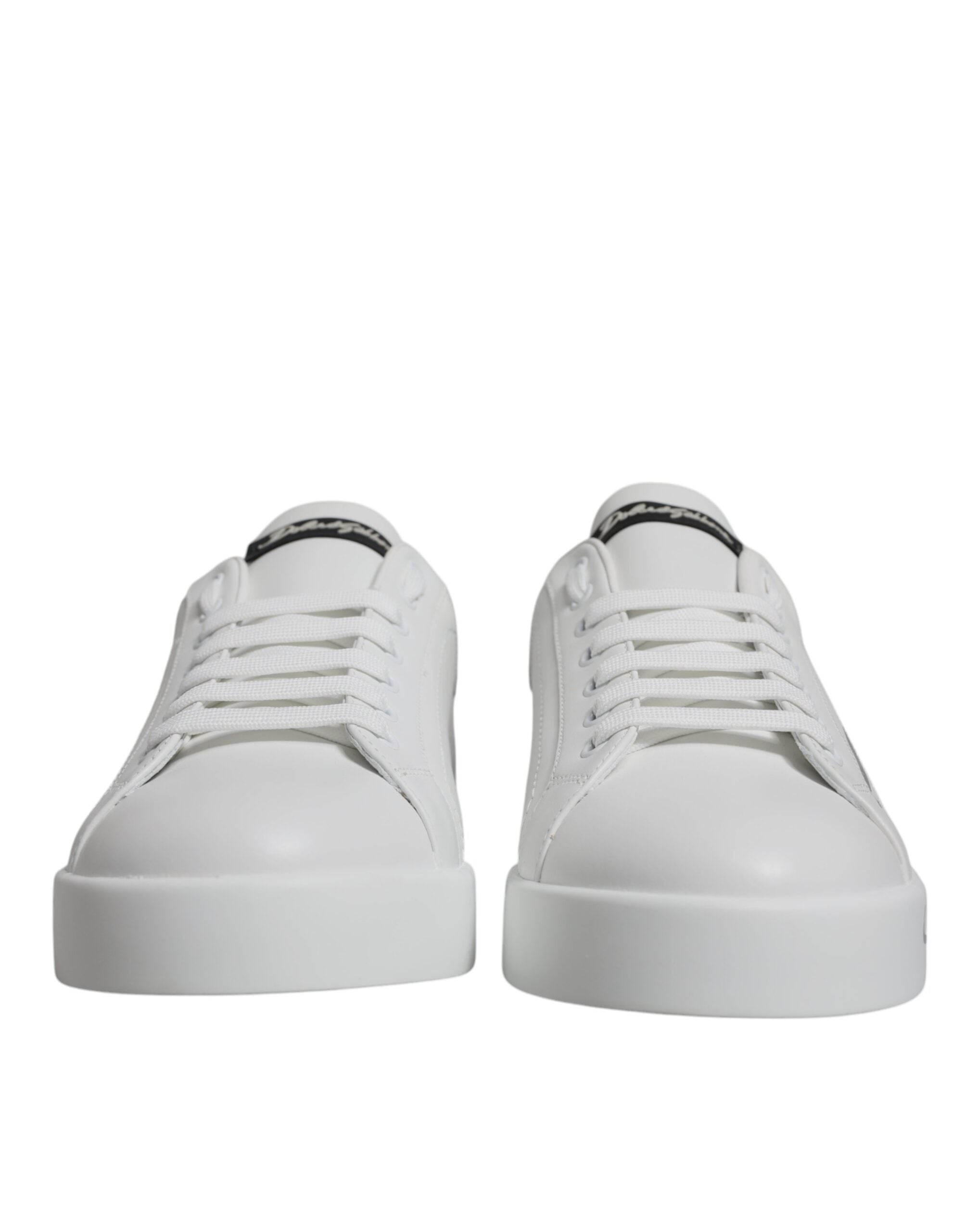 Dolce & Gabbana White Black Logo Portofino Sneaker Shoes - Hilstor