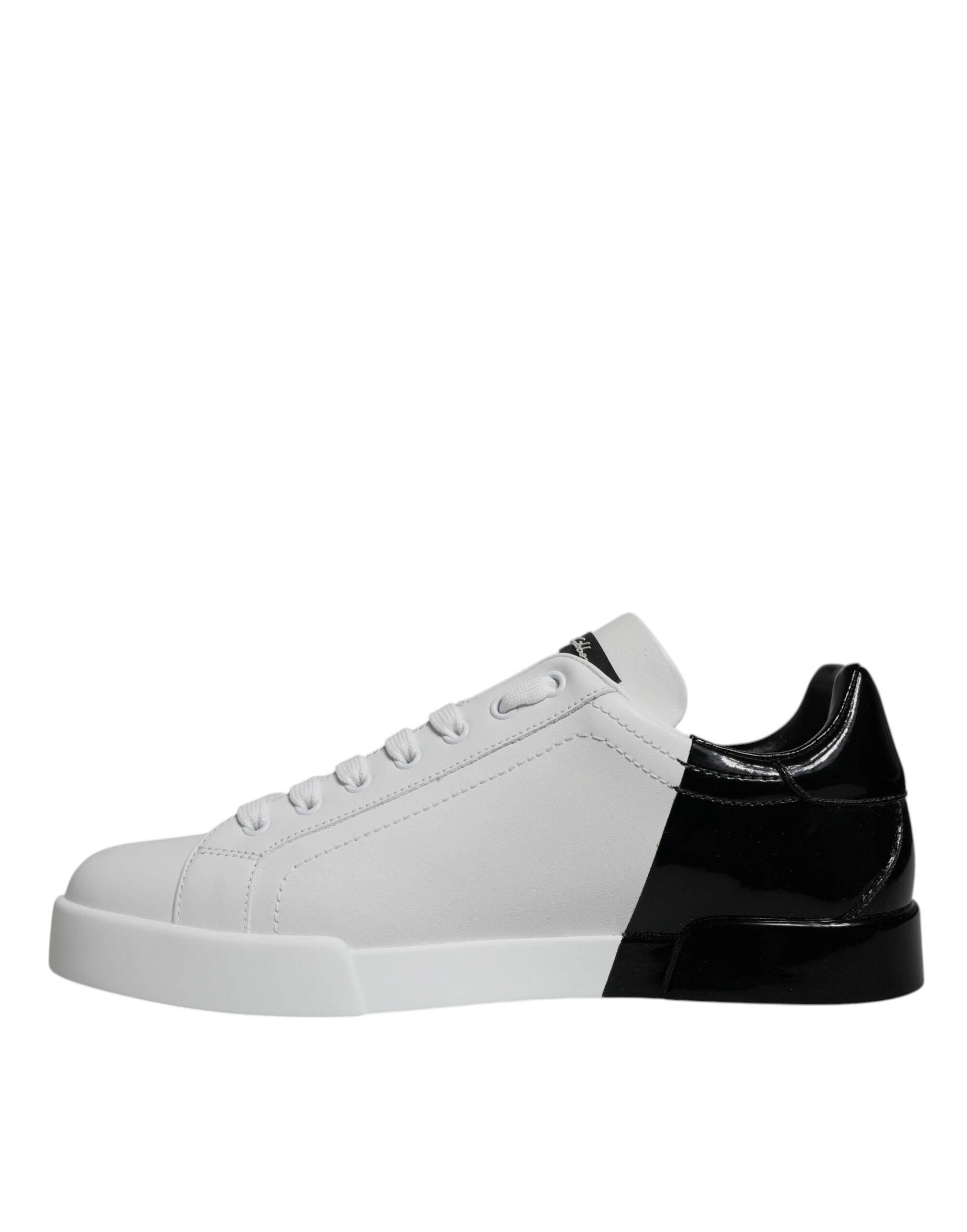 Dolce & Gabbana White Black Logo Portofino Sneaker Shoes - Hilstor