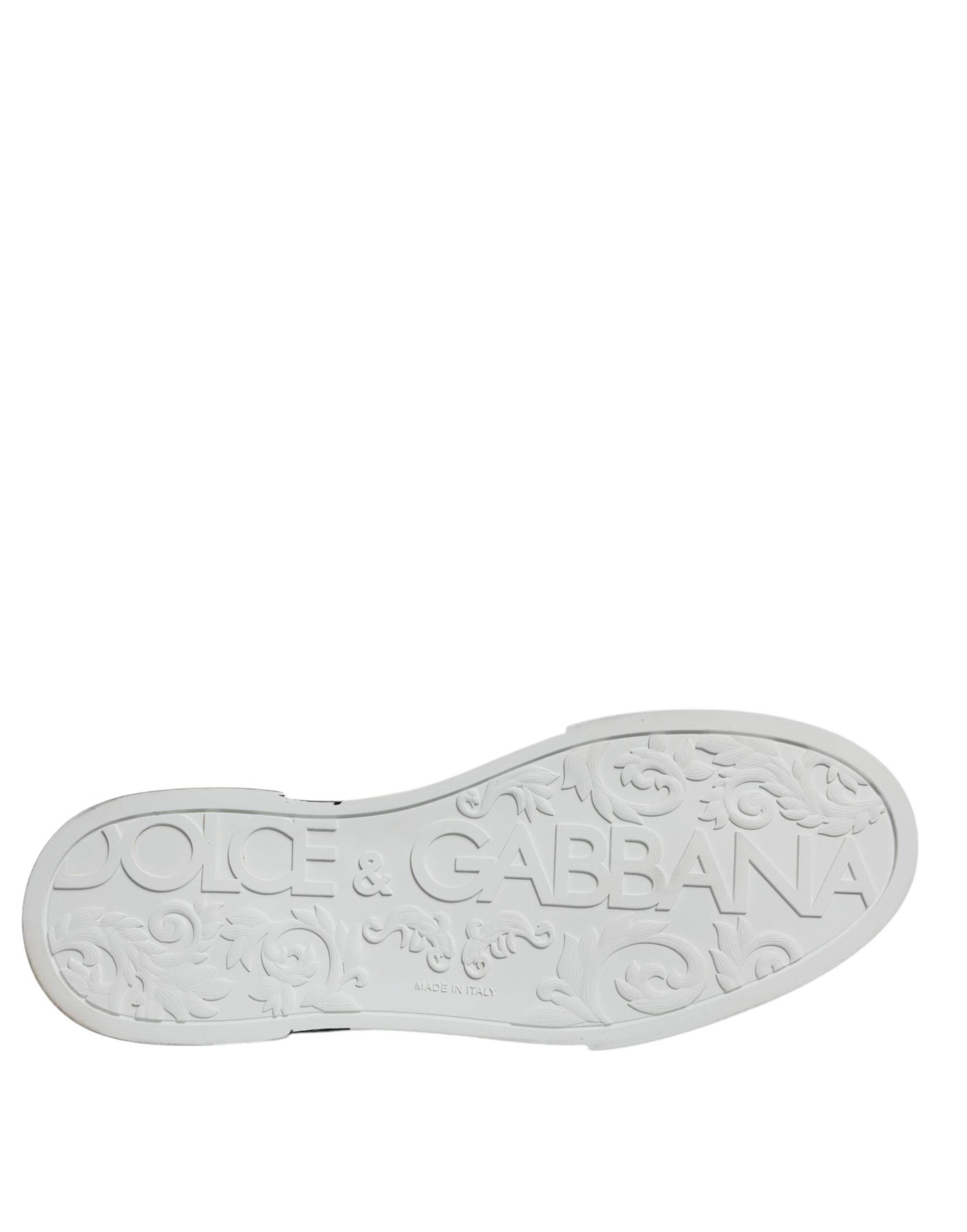 Dolce & Gabbana White Black Logo Portofino Sneaker Shoes - Hilstor