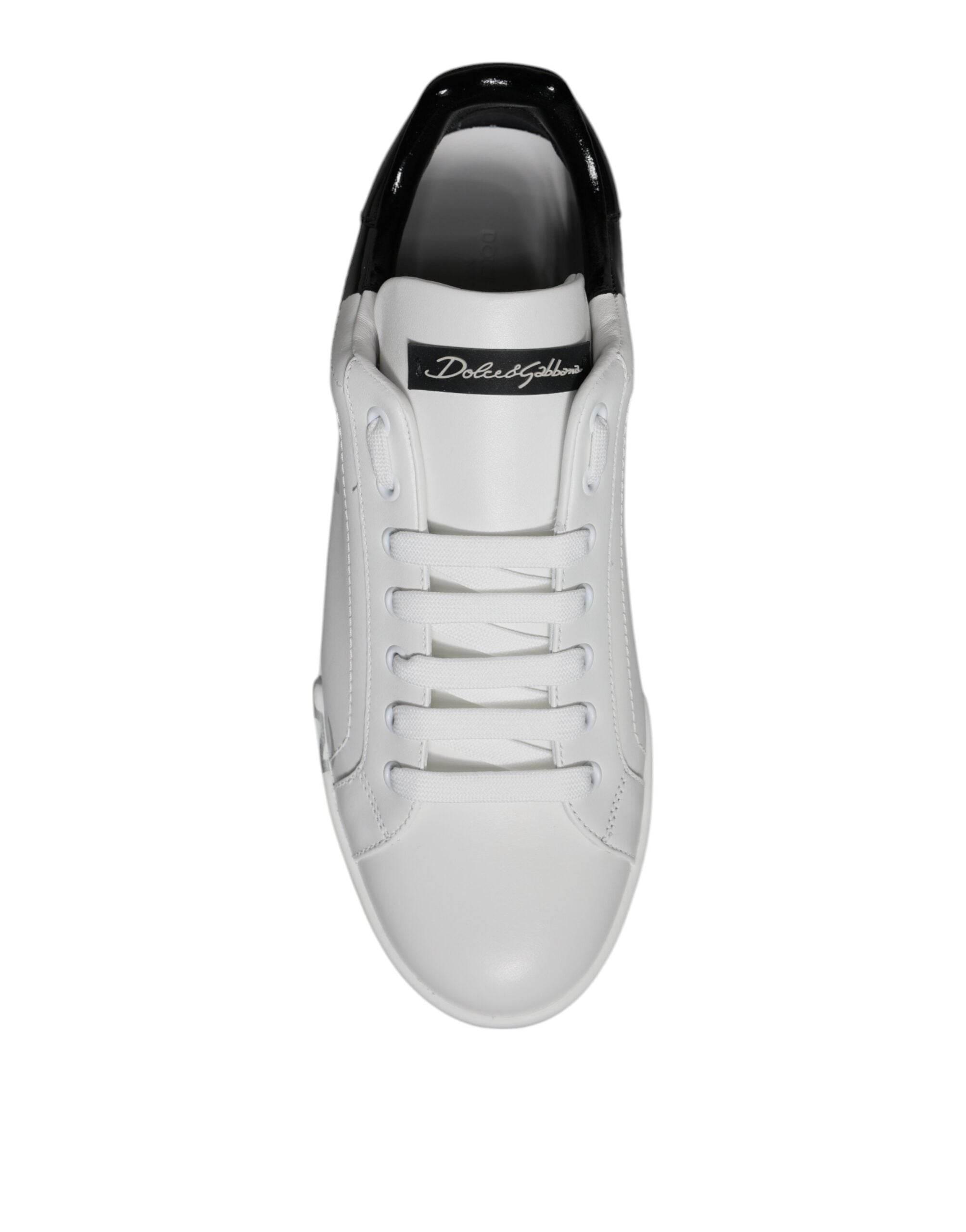 Dolce & Gabbana White Black Logo Portofino Sneaker Shoes - Hilstor