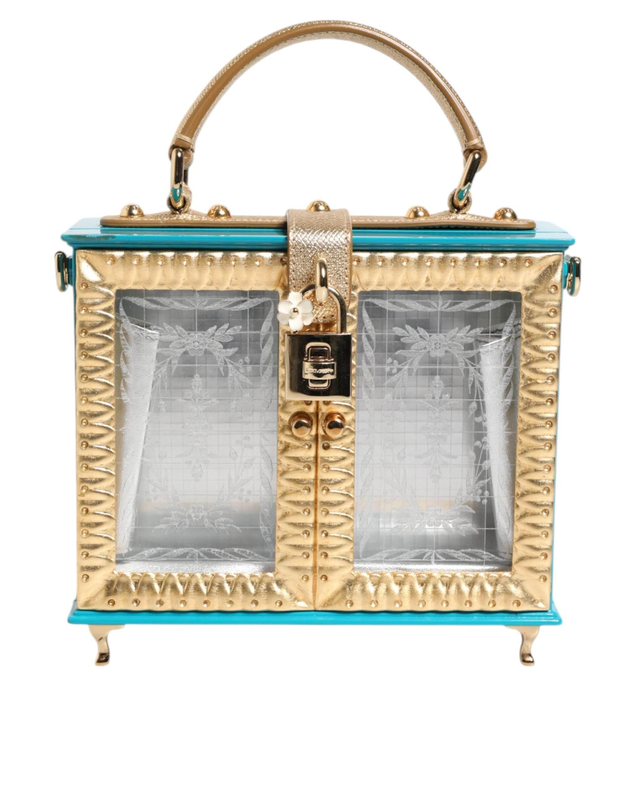 Dolce & Gabbana Turquoise Gold Acrylic Leather Miss Dolce Top Handle Bag - Hilstor