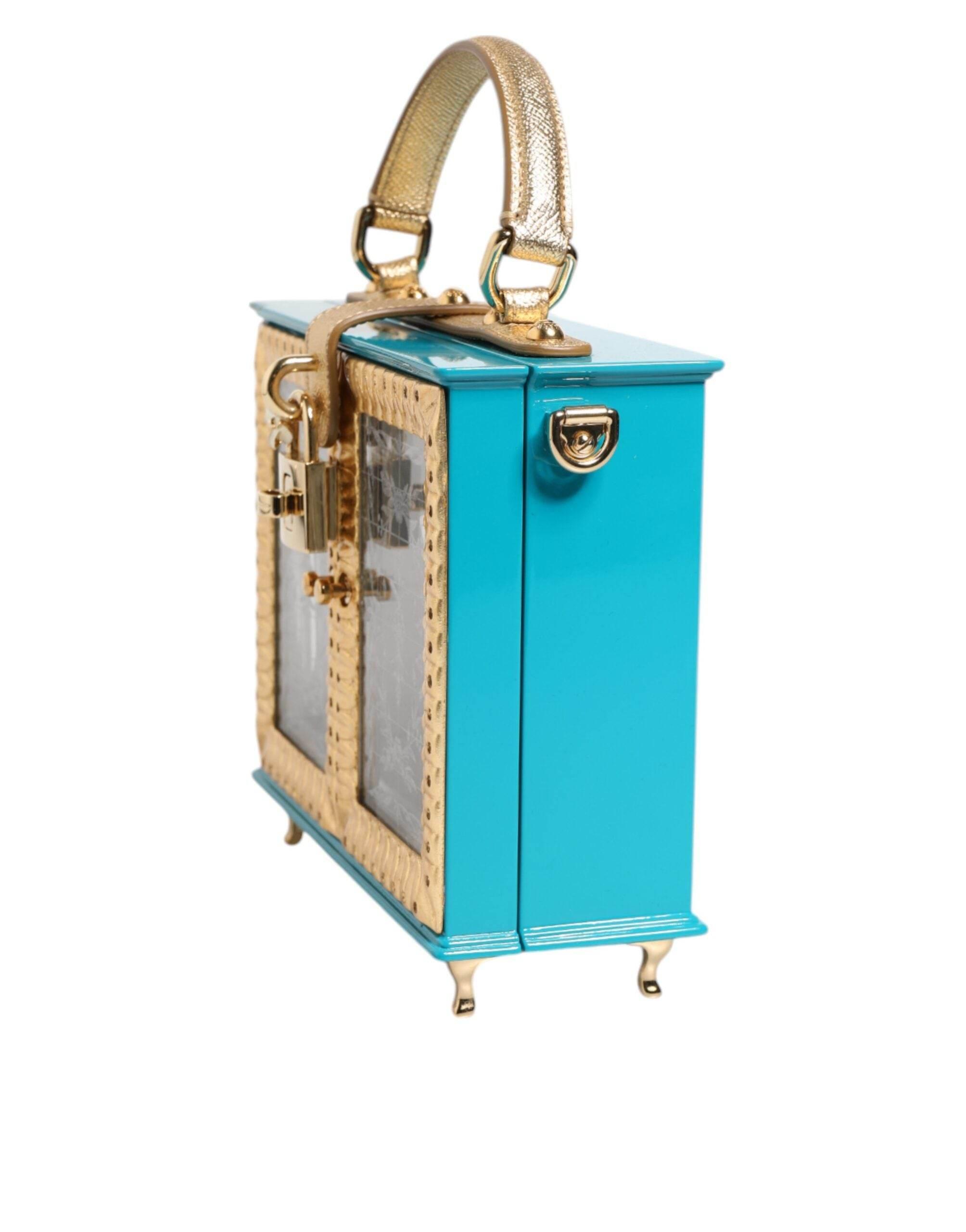Dolce & Gabbana Turquoise Gold Acrylic Leather Miss Dolce Top Handle Bag - Hilstor
