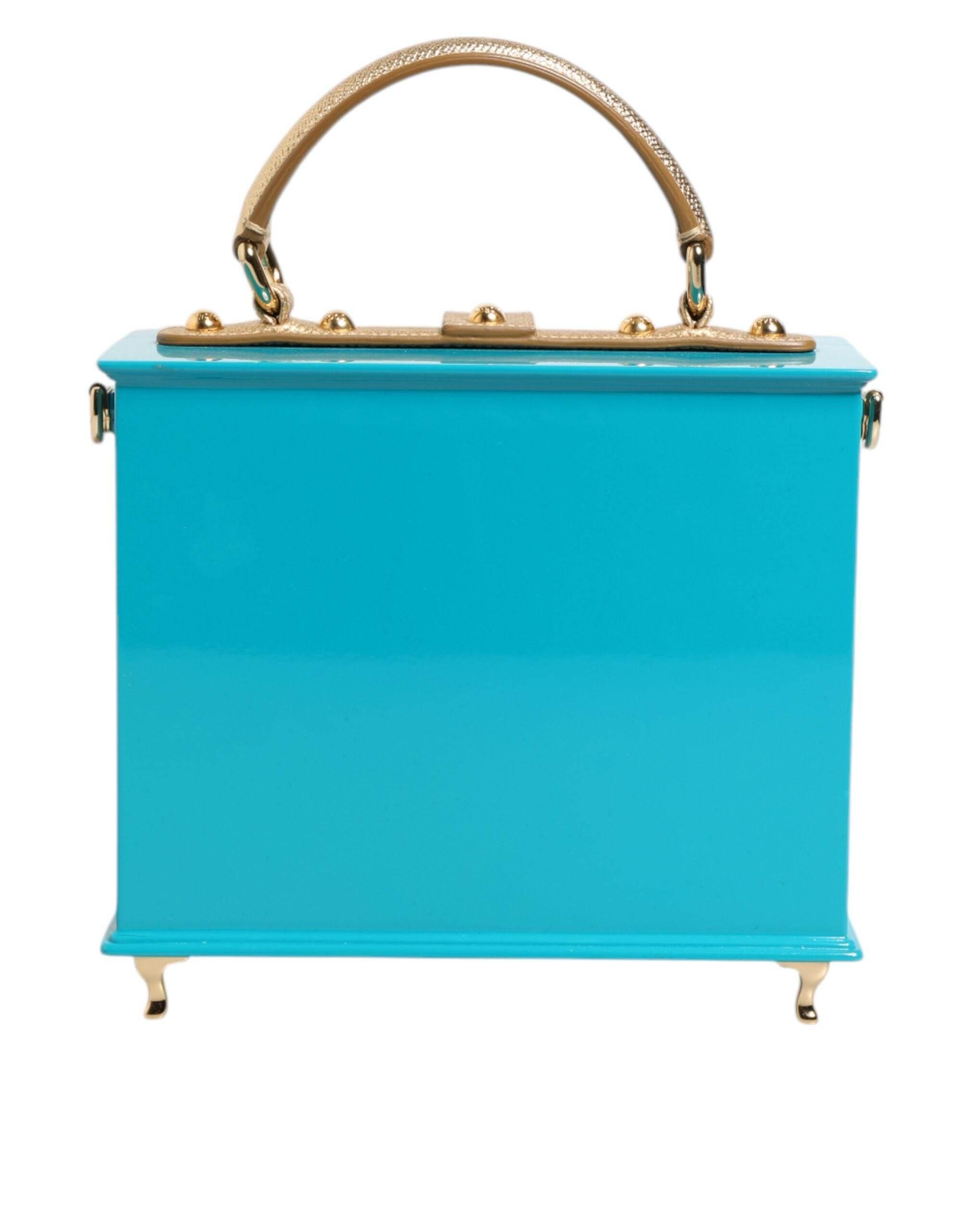 Dolce & Gabbana Turquoise Gold Acrylic Leather Miss Dolce Top Handle Bag - Hilstor