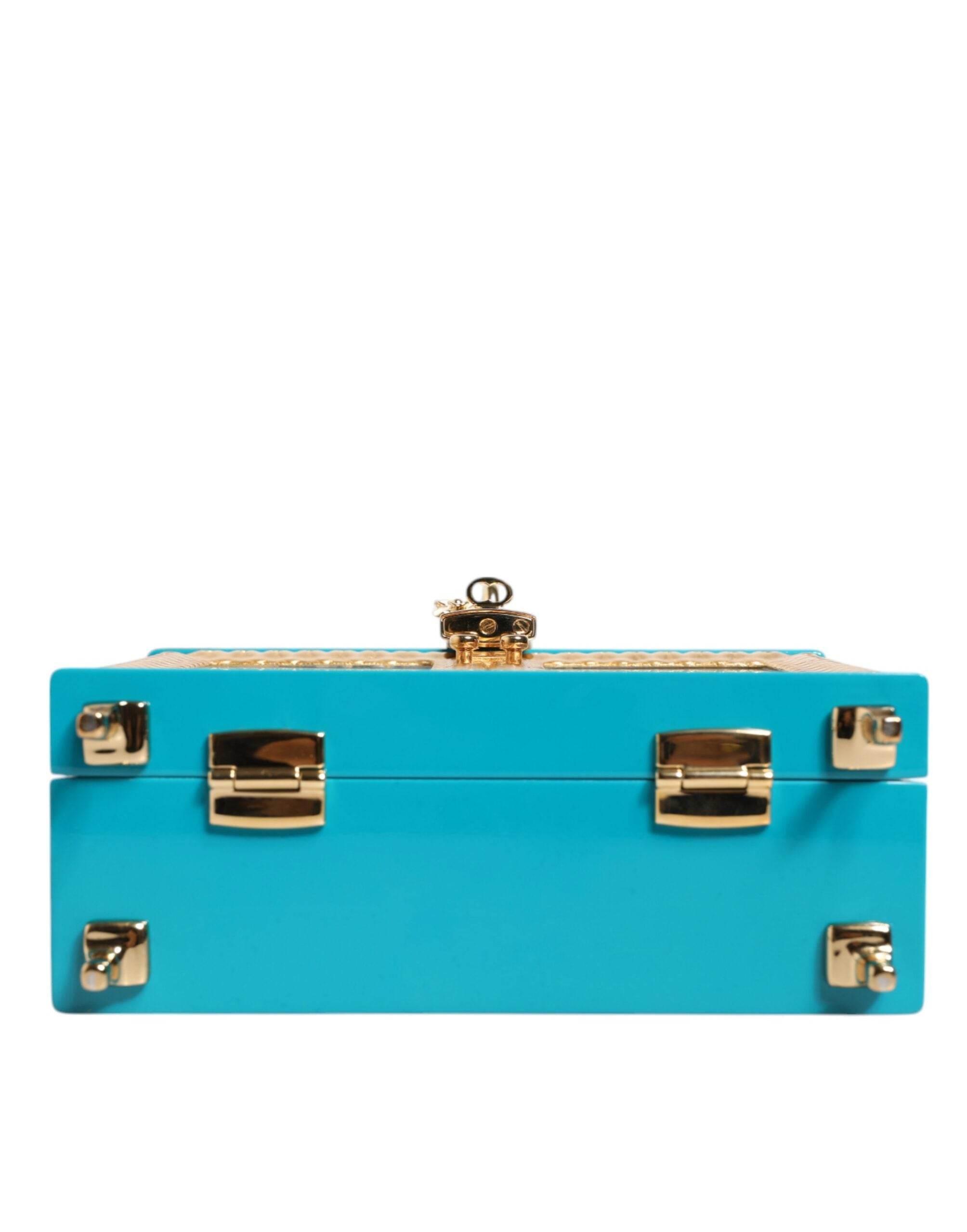 Dolce & Gabbana Turquoise Gold Acrylic Leather Miss Dolce Top Handle Bag - Hilstor