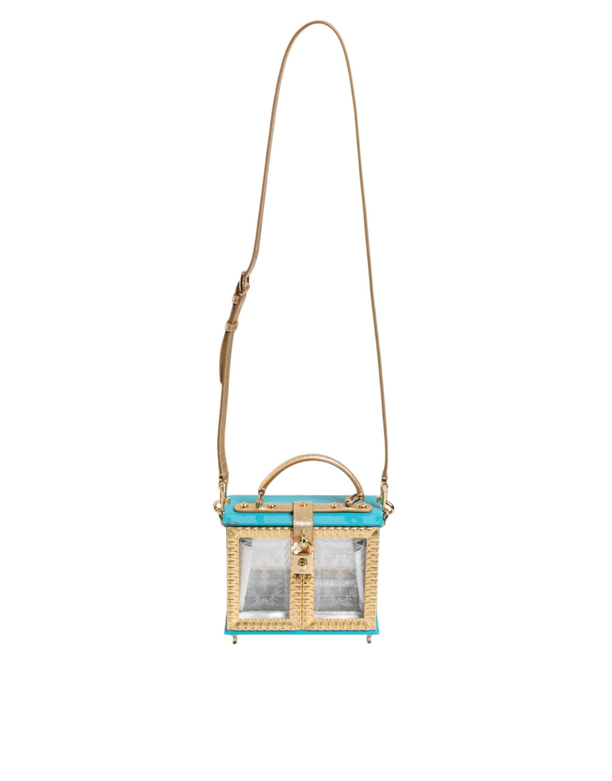 Dolce & Gabbana Turquoise Gold Acrylic Leather Miss Dolce Top Handle Bag - Hilstor