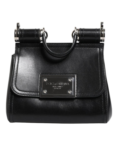 Dolce & Gabbana Black Calfskin Leather SICILY Logo Plaque Top Handle Bag - Hilstor