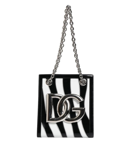 Dolce & Gabbana Black White Zebra Patchwork Logo Plaque Shoulder Bag - Hilstor