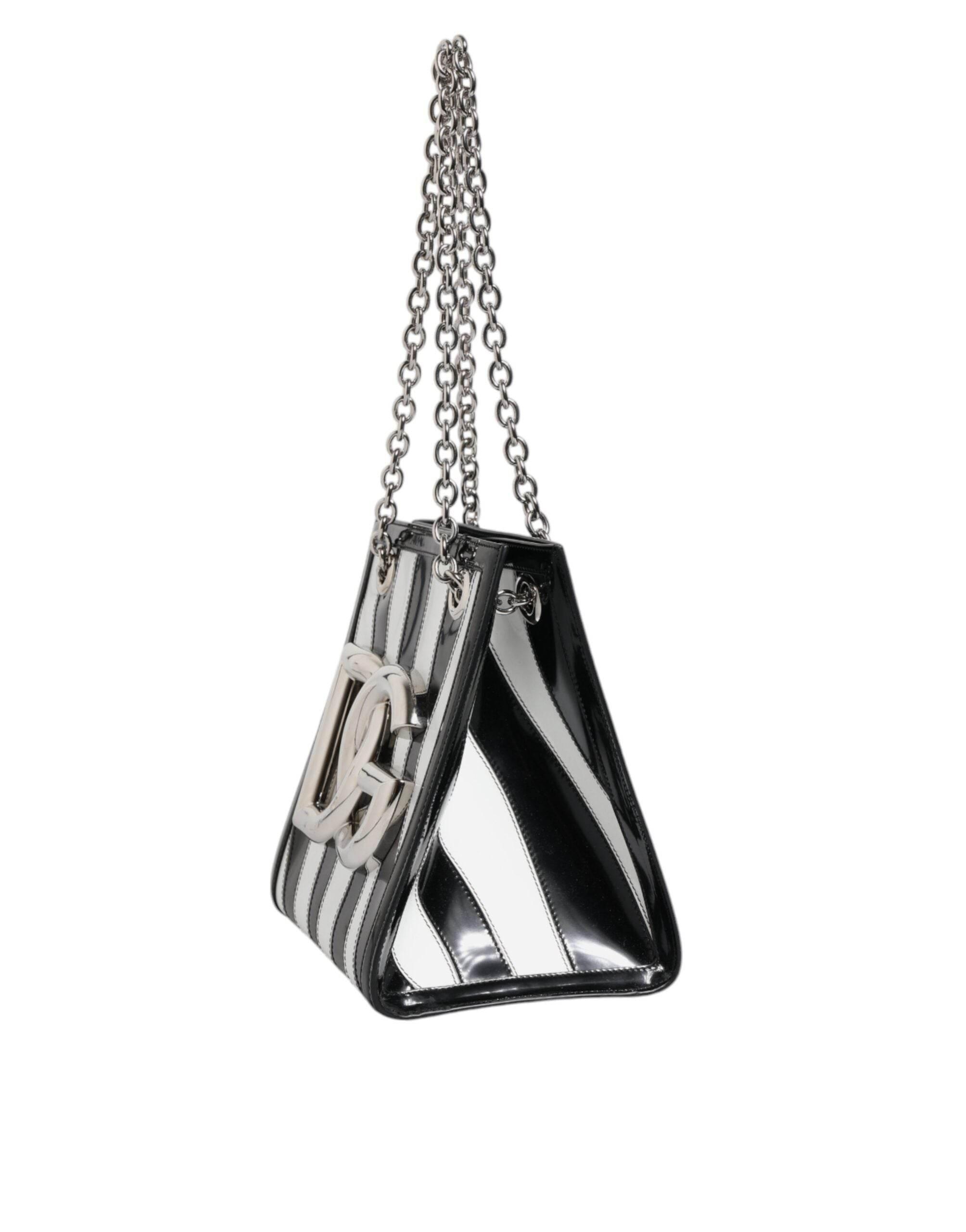 Dolce & Gabbana Black White Zebra Patchwork Logo Plaque Shoulder Bag - Hilstor
