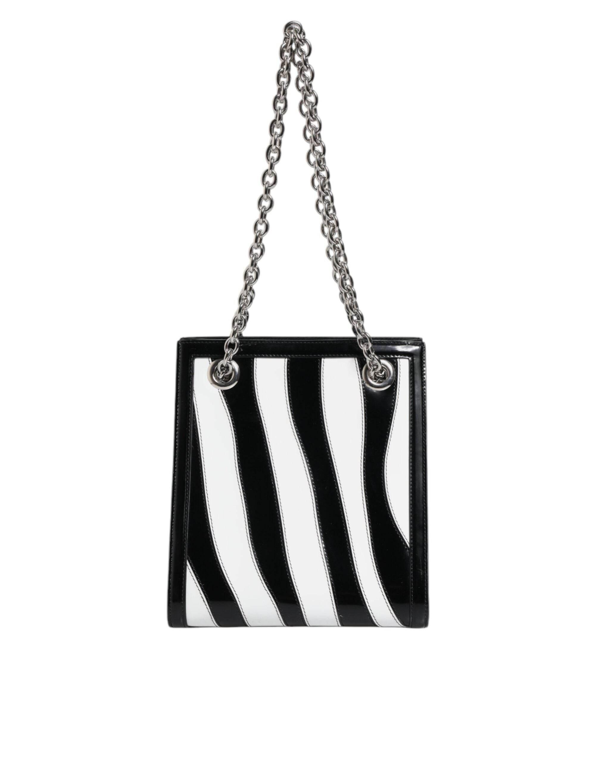 Dolce & Gabbana Black White Zebra Patchwork Logo Plaque Shoulder Bag - Hilstor