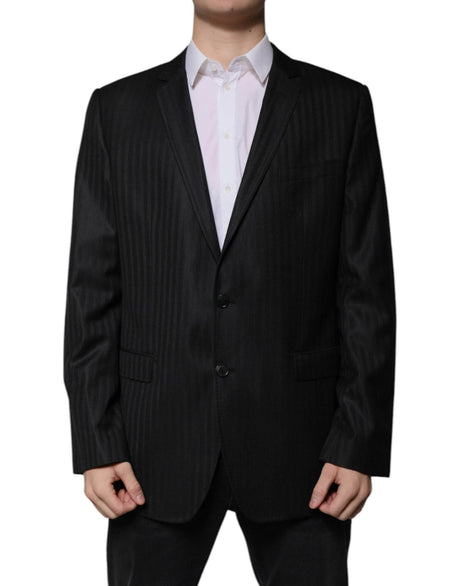 Dolce & Gabbana Black Stripe Wool Single Breasted Blazer - Hilstor