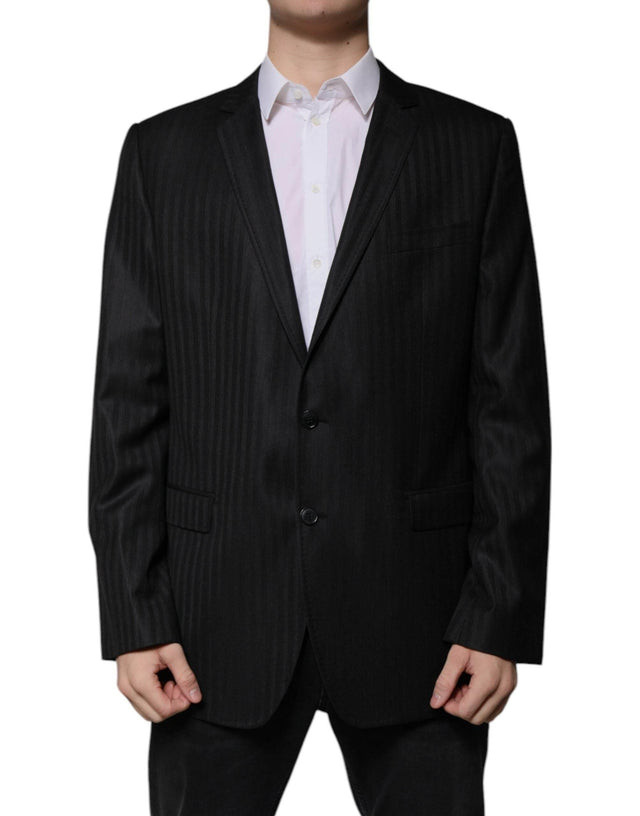 Dolce & Gabbana Black Stripe Wool Single Breasted Blazer - Hilstor