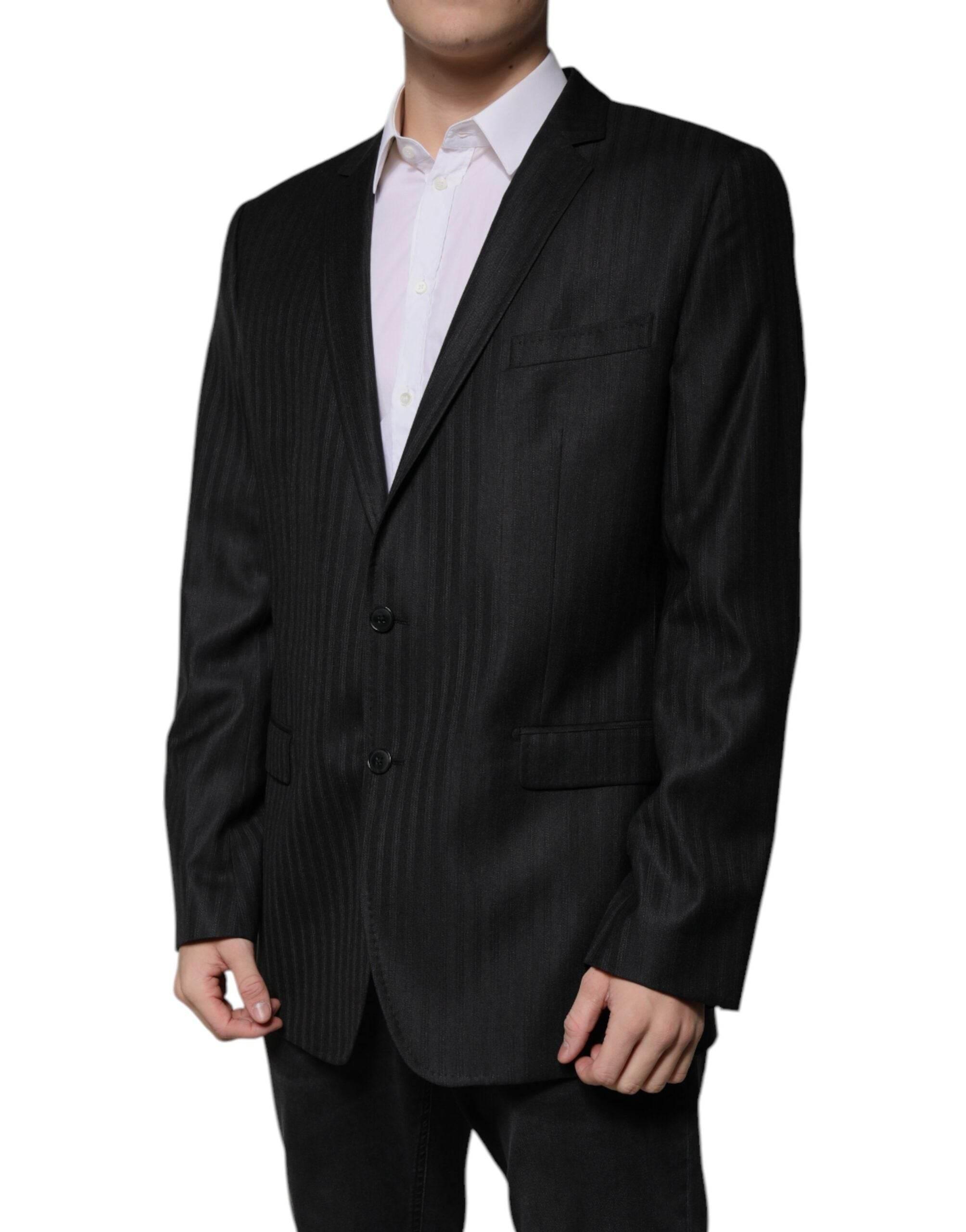 Dolce & Gabbana Black Stripe Wool Single Breasted Blazer - Hilstor