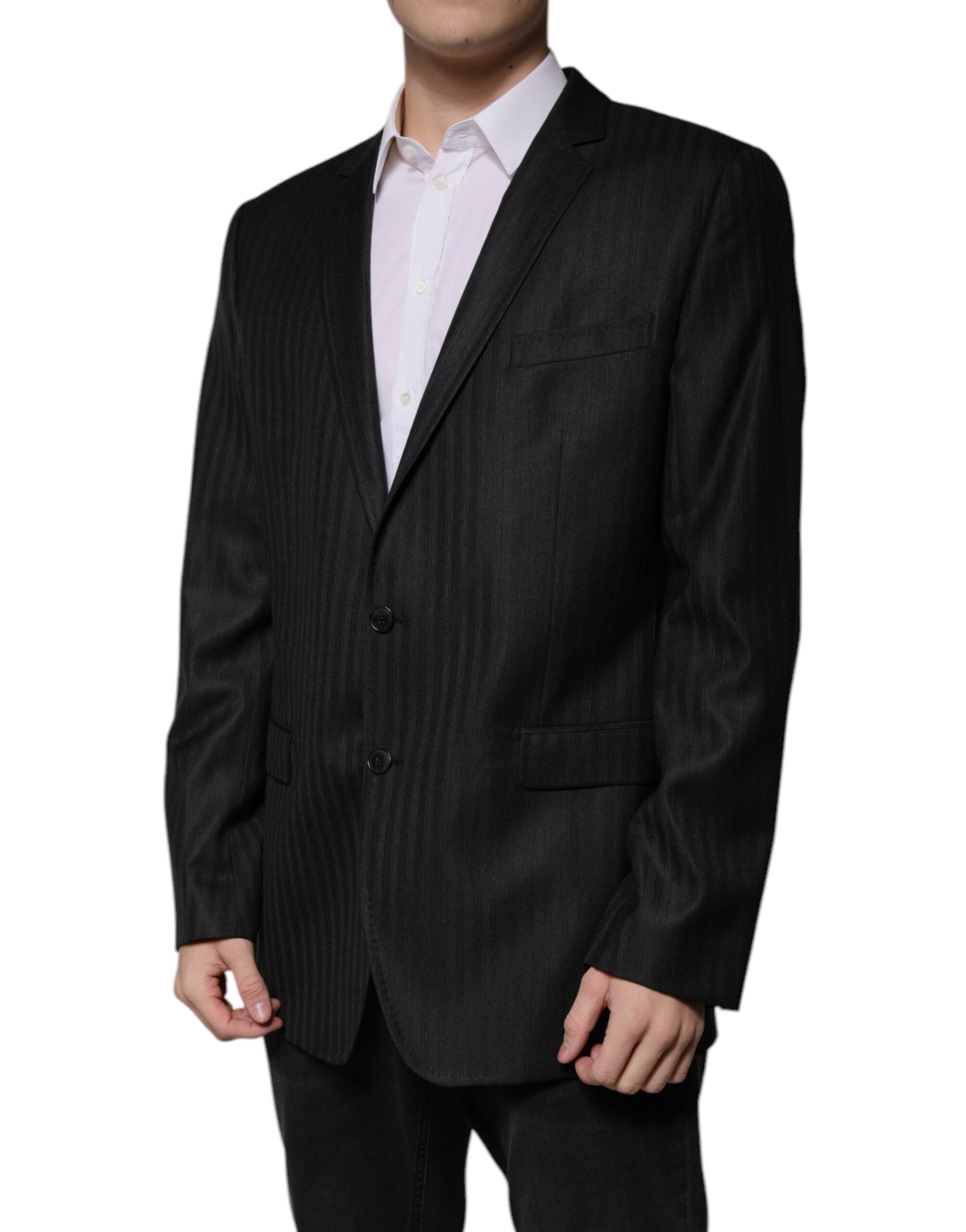 Dolce &amp; Gabbana Black Stripe Wool Single Breasted Blazer