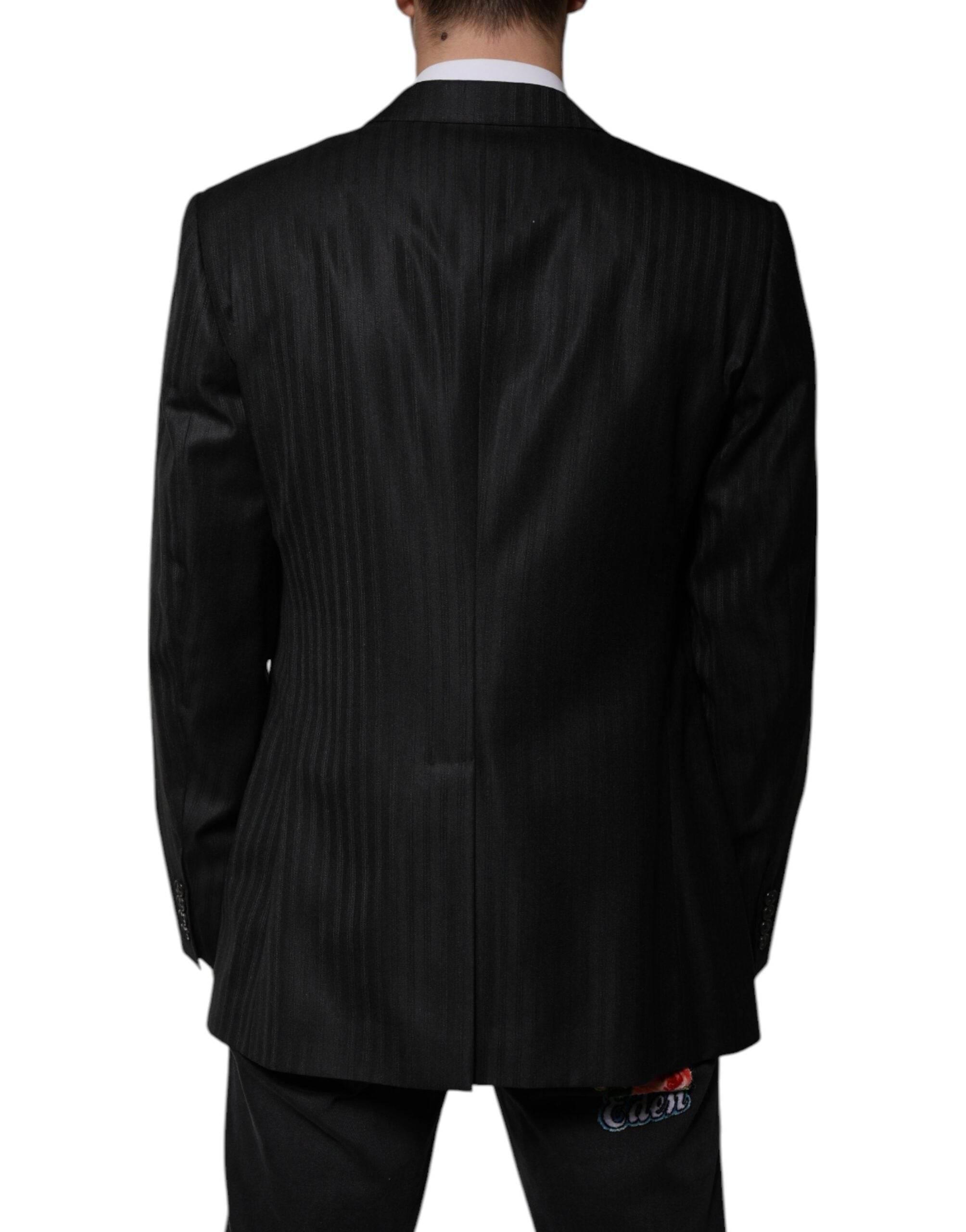 Dolce & Gabbana Black Stripe Wool Single Breasted Blazer - Hilstor