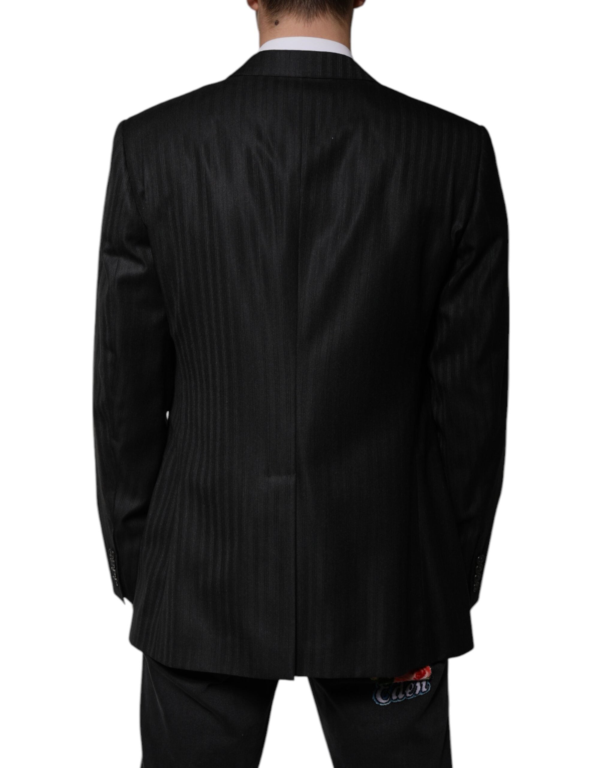 Dolce &amp; Gabbana Black Stripe Wool Single Breasted Blazer