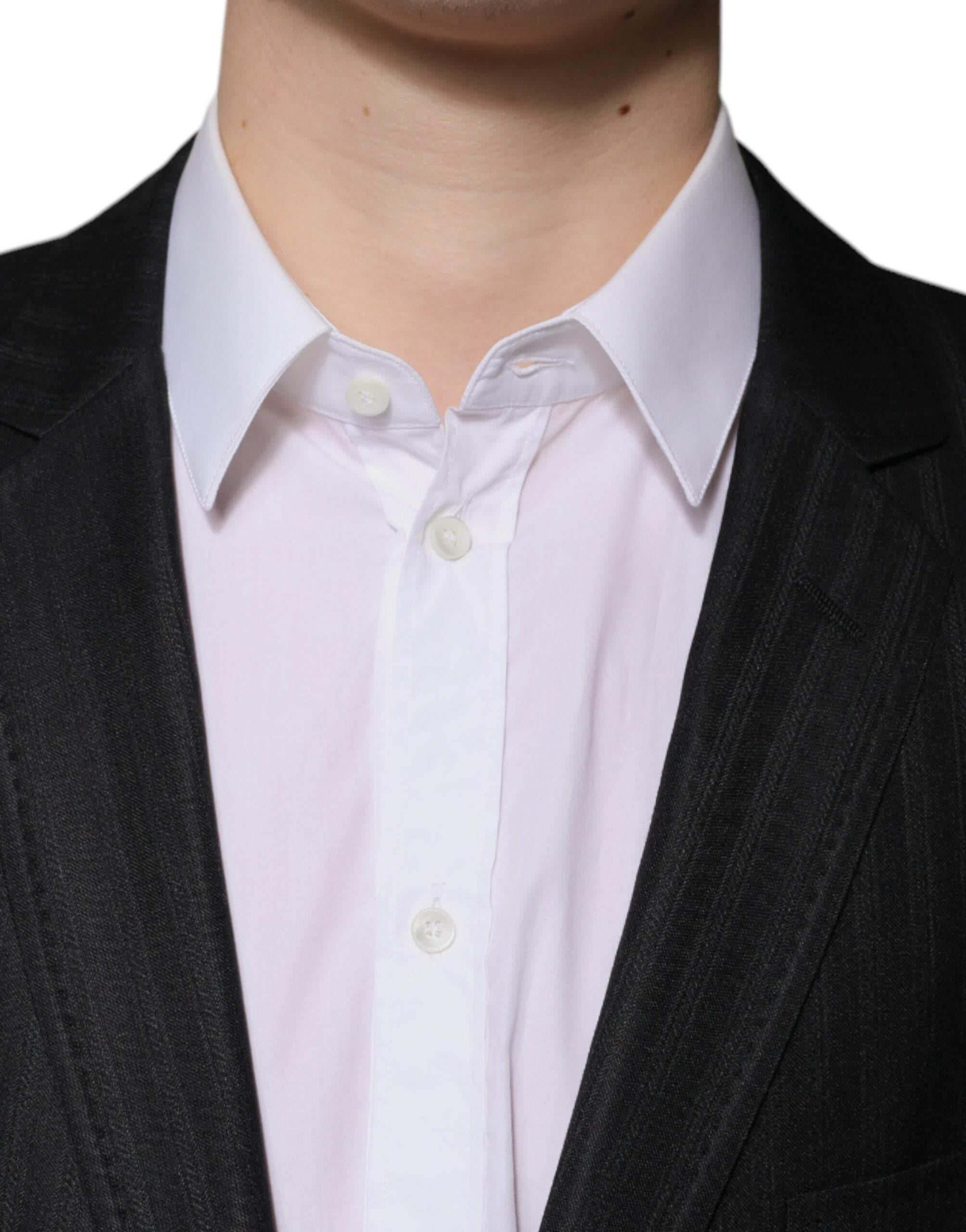 Dolce & Gabbana Black Stripe Wool Single Breasted Blazer - Hilstor
