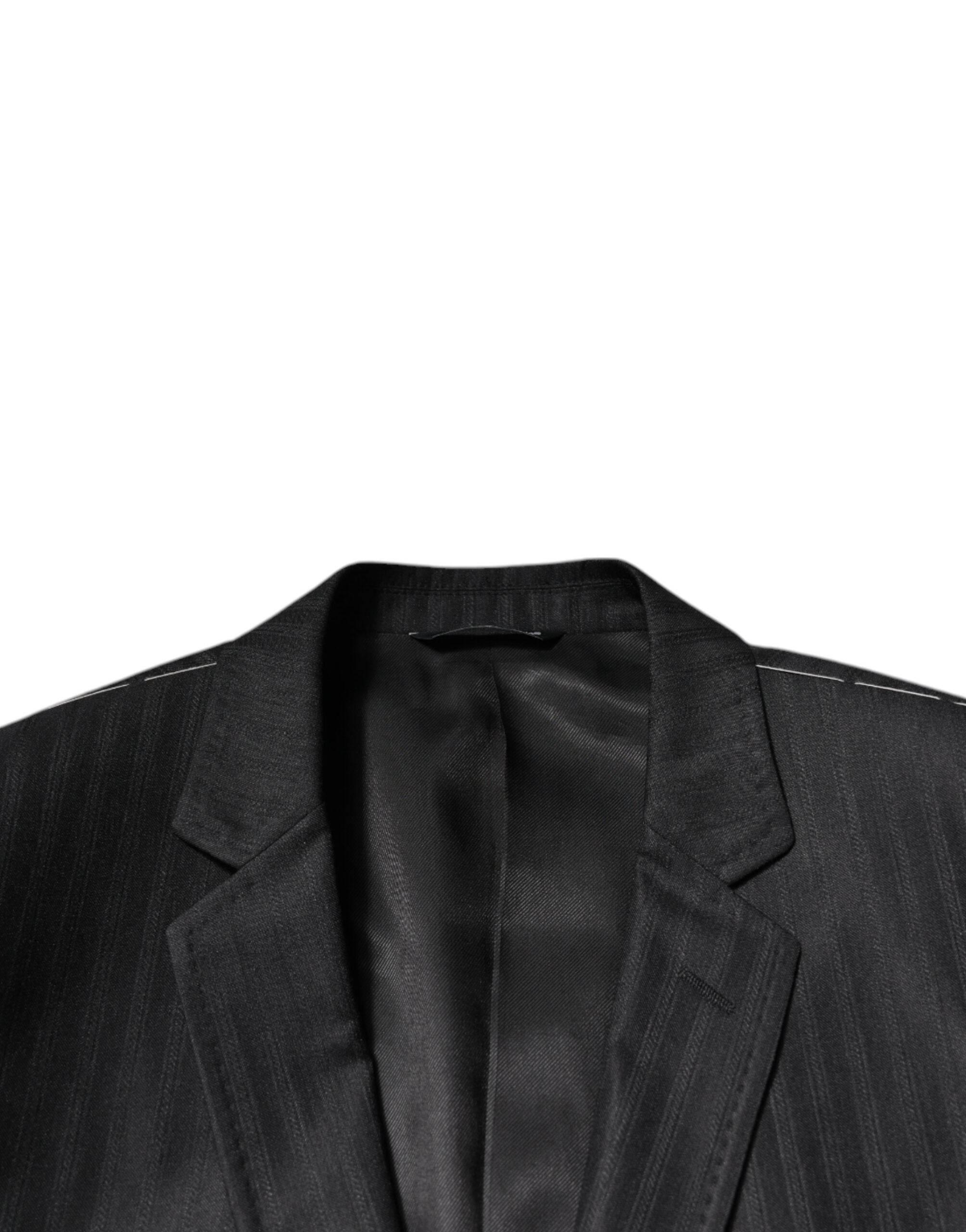 Dolce & Gabbana Black Stripe Wool Single Breasted Blazer - Hilstor