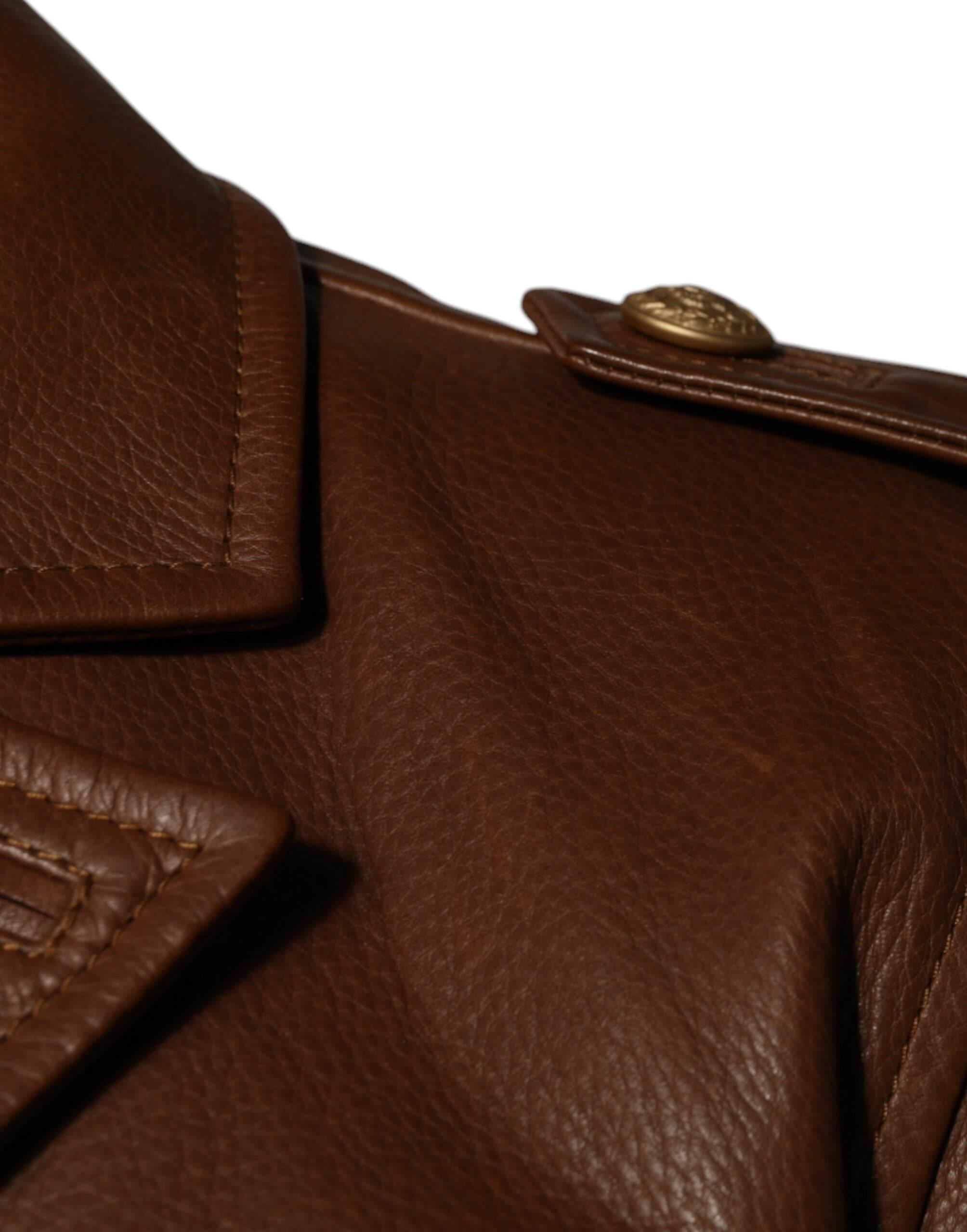 Dolce & Gabbana Brown Calfskin Leather Button Down Jacket - Hilstor