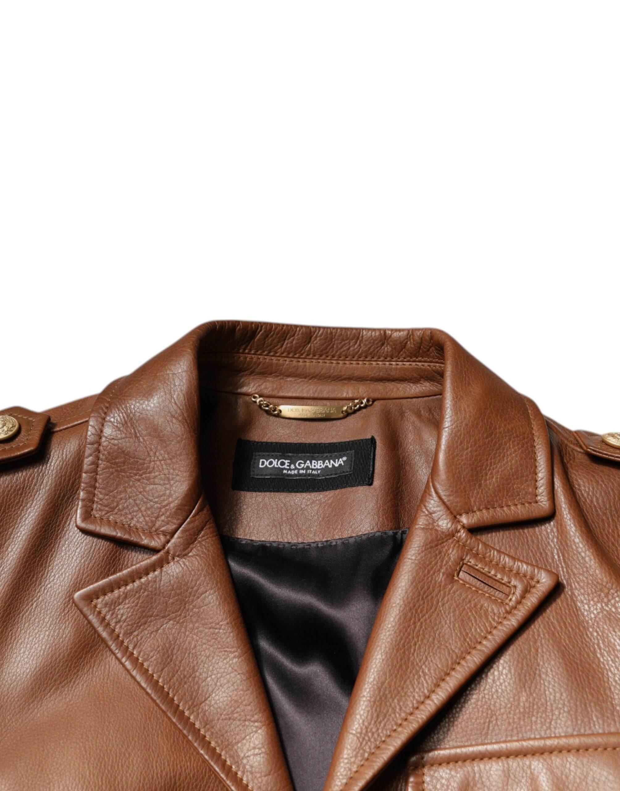 Dolce & Gabbana Brown Calfskin Leather Button Down Jacket - Hilstor
