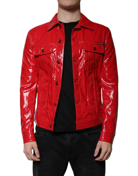 Dolce & Gabbana Red Polyester Button Down Collared Jacket - Hilstor