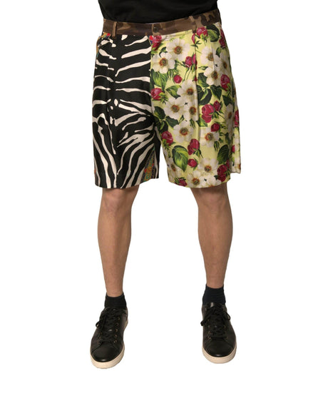 Dolce & Gabbana Multicolor Patchwork Silk Men Chino Shorts - Hilstor