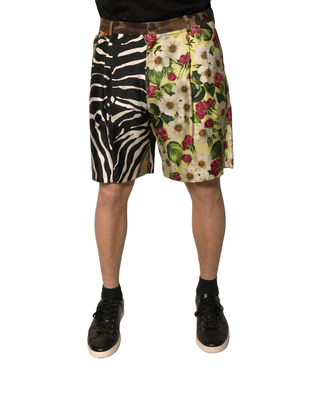 Dolce & Gabbana Multicolor Patchwork Silk Men Chino Shorts - Hilstor