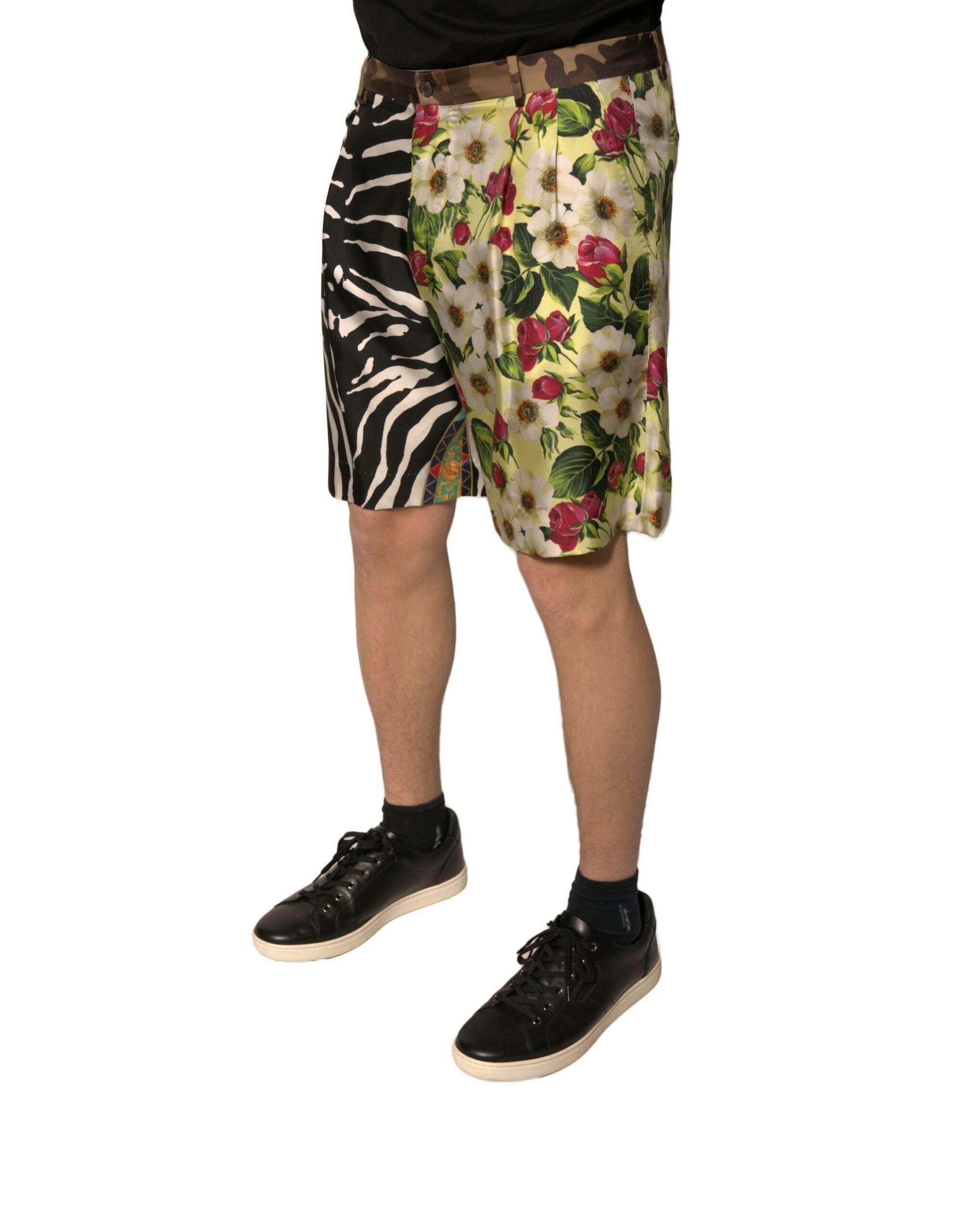 Dolce & Gabbana Multicolor Patchwork Silk Men Chino Shorts - Hilstor