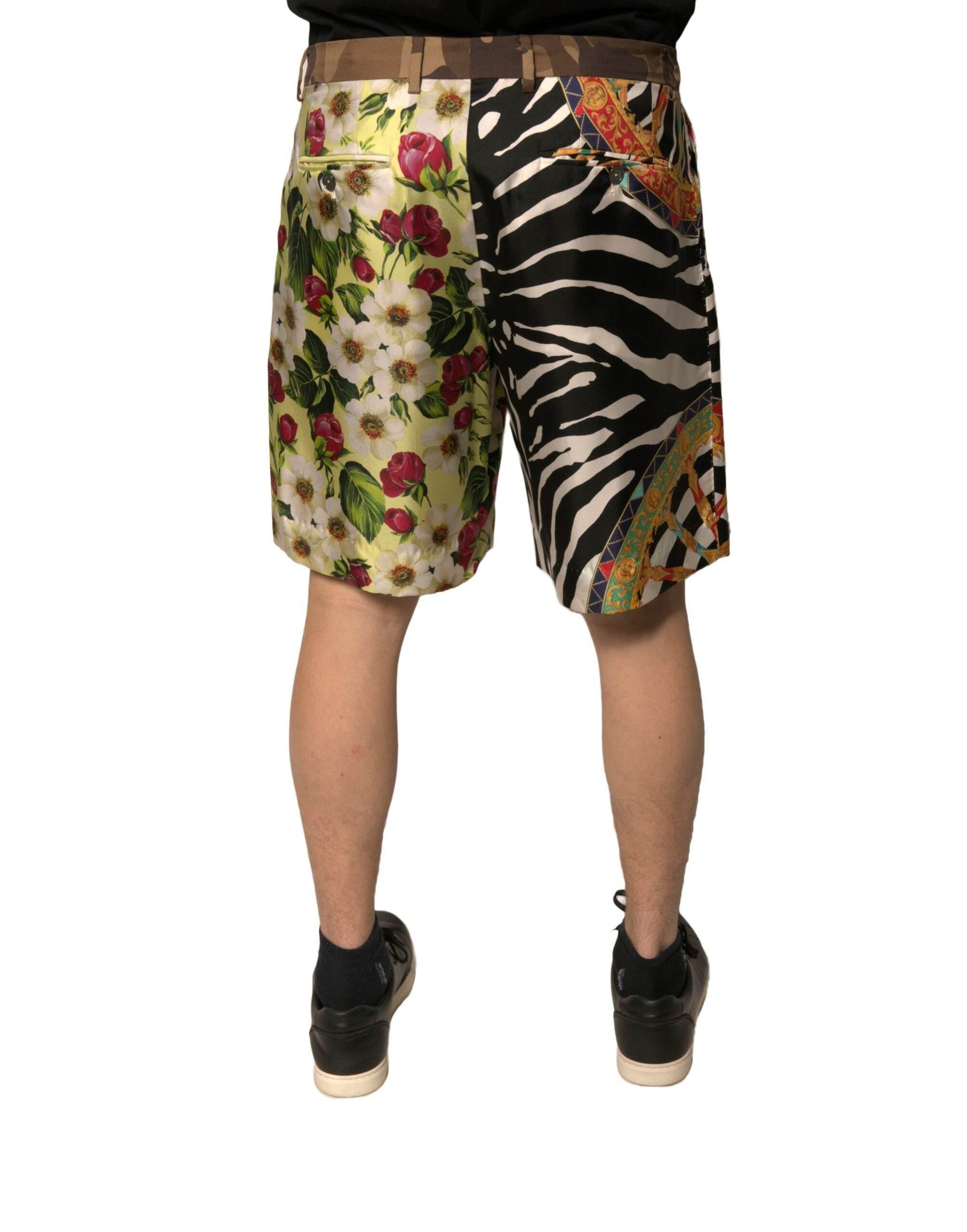 Dolce & Gabbana Multicolor Patchwork Silk Men Chino Shorts - Hilstor