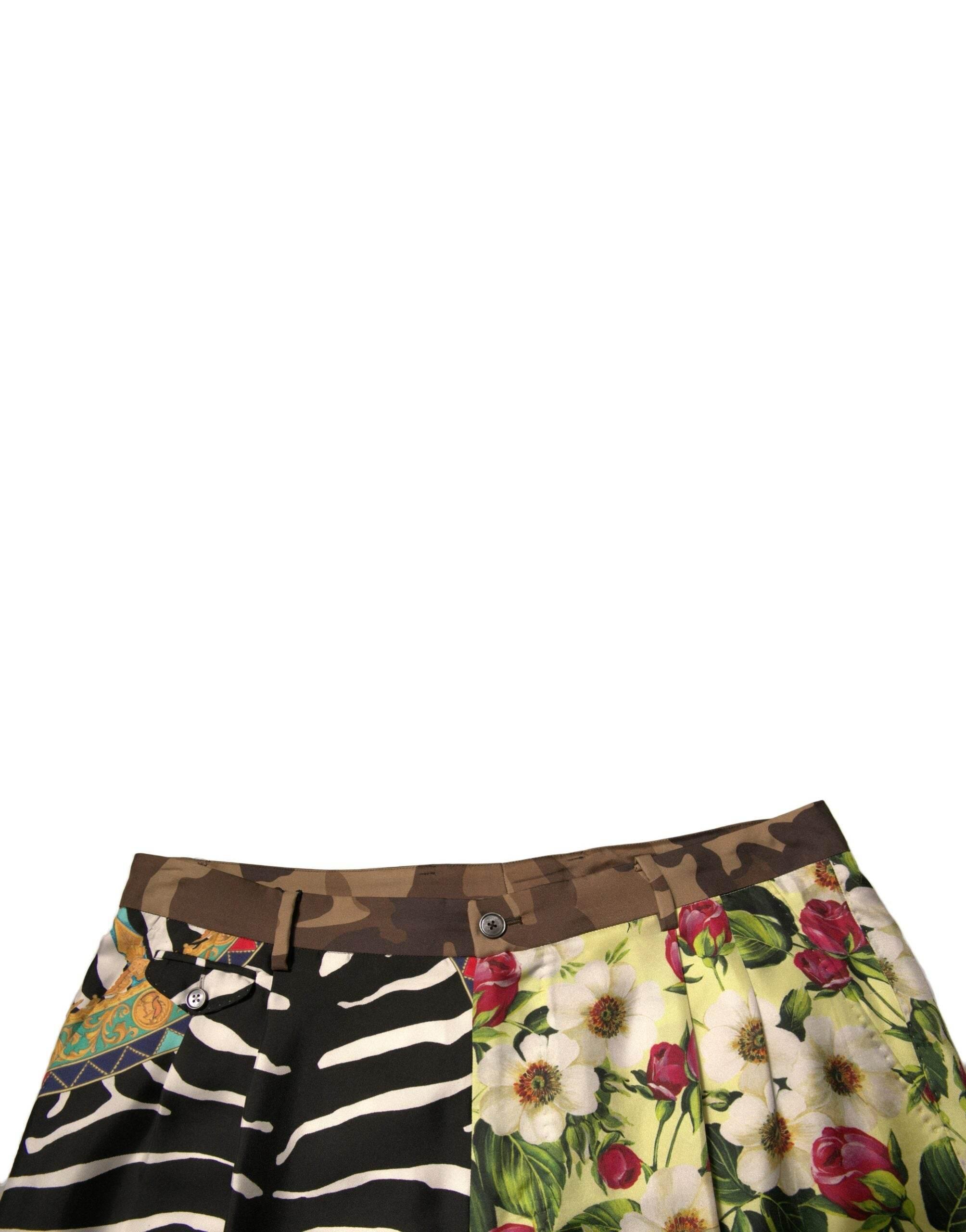 Dolce & Gabbana Multicolor Patchwork Silk Men Chino Shorts - Hilstor