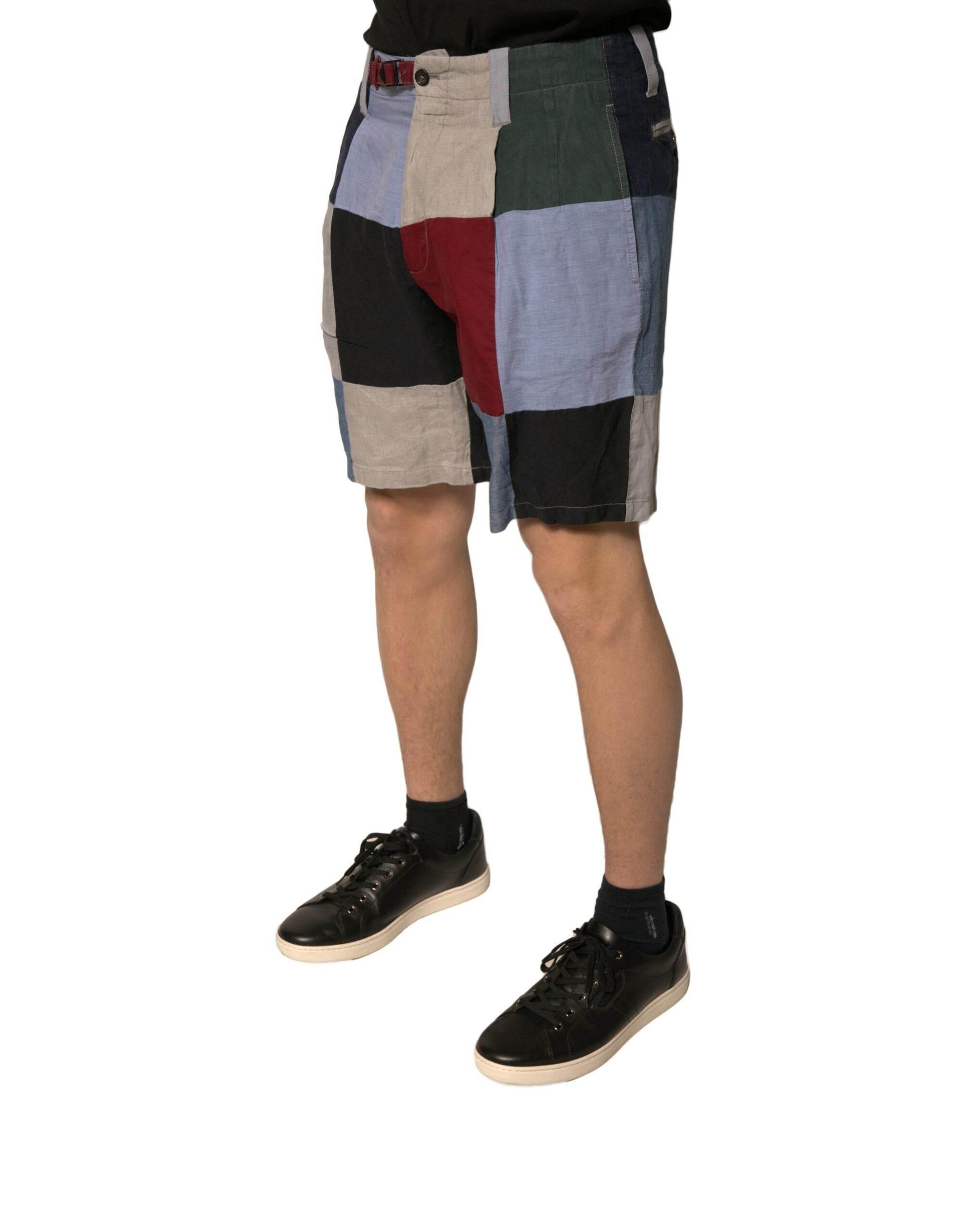 Dolce & Gabbana Multicolor Patchwork Linen Men Chino Shorts - Hilstor