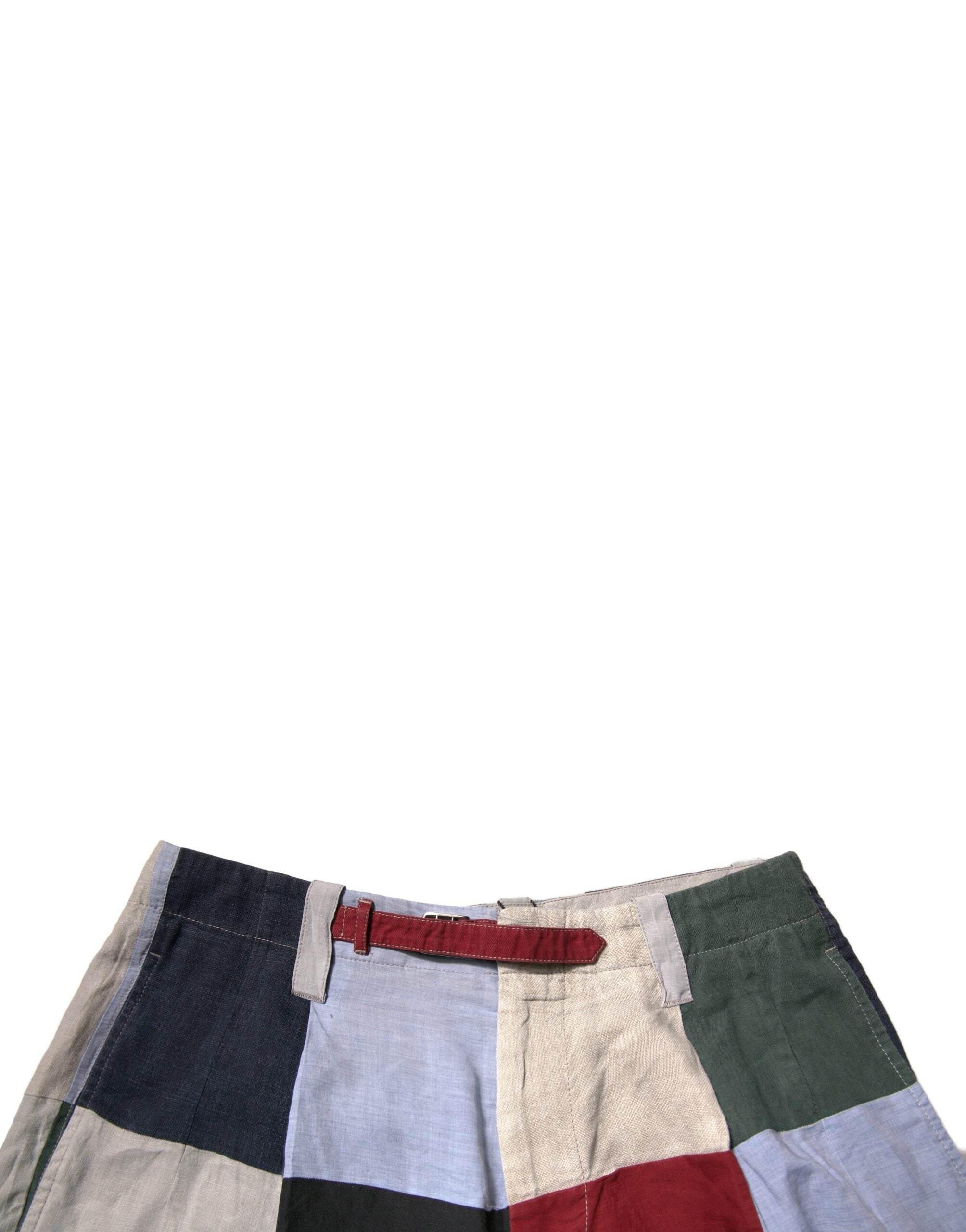 Dolce & Gabbana Multicolor Patchwork Linen Men Chino Shorts - Hilstor