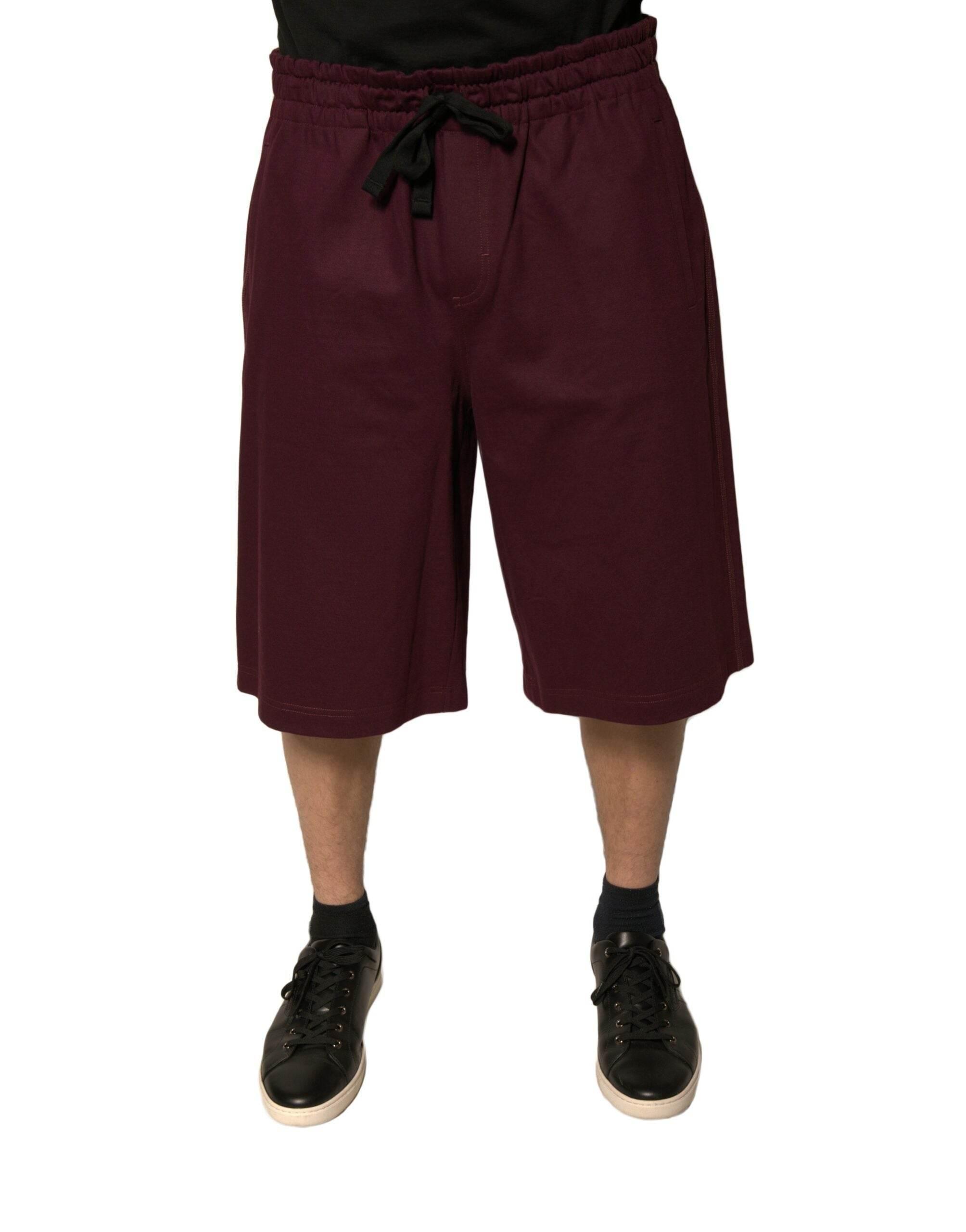 Dolce & Gabbana Maroon Cotton Mid Waist Bermuda Shorts - Hilstor