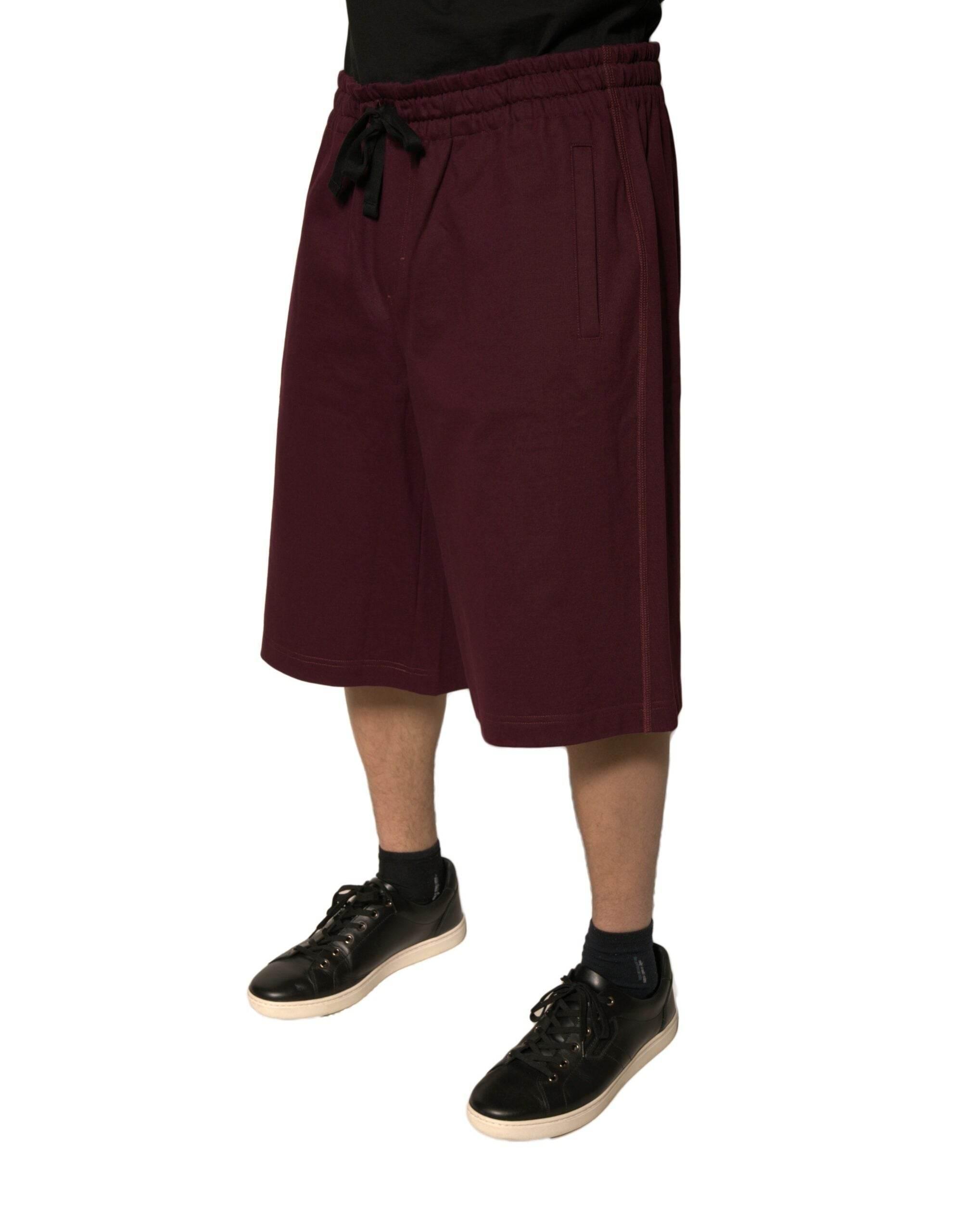 Dolce & Gabbana Maroon Cotton Mid Waist Bermuda Shorts - Hilstor