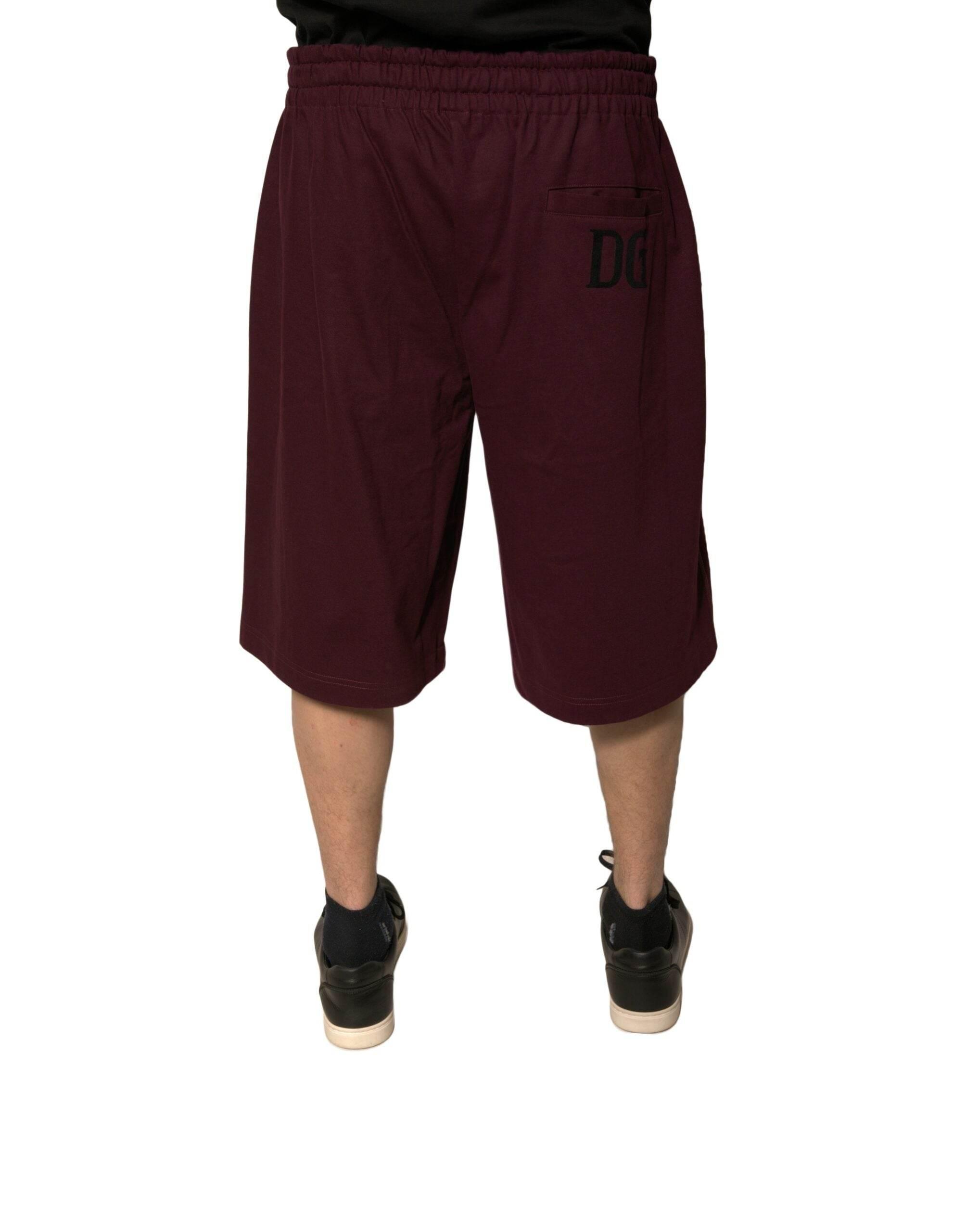 Dolce & Gabbana Maroon Cotton Mid Waist Bermuda Shorts - Hilstor