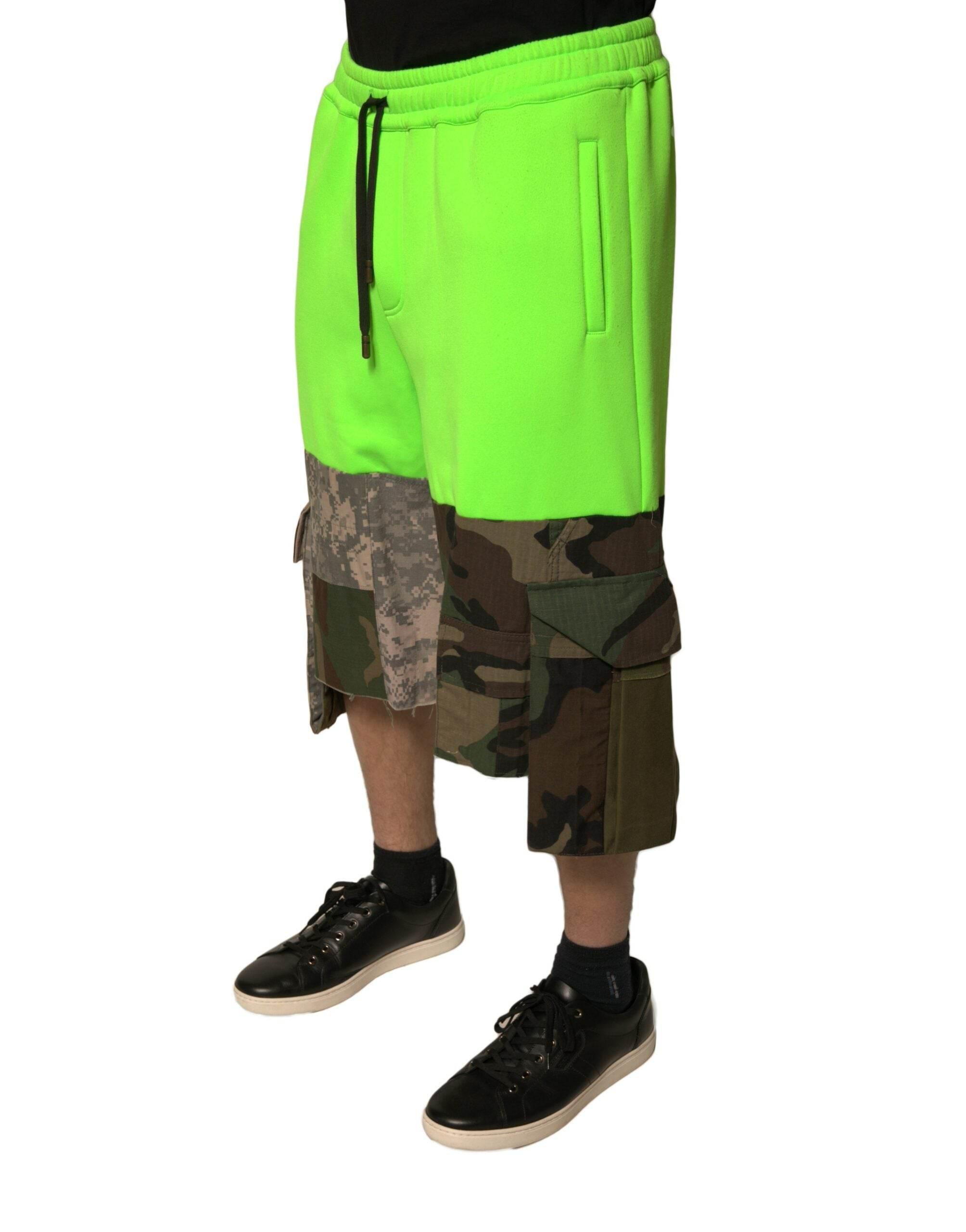 Dolce & Gabbana Green Patchwork Cargo Bermuda Shorts - Hilstor