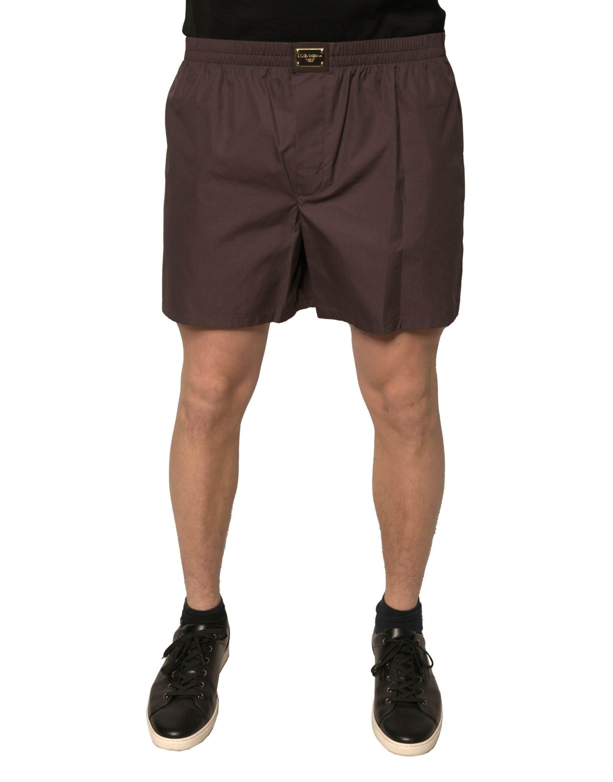 Dolce & Gabbana Brown Cotton Blend Men Mid Waist Shorts - Hilstor