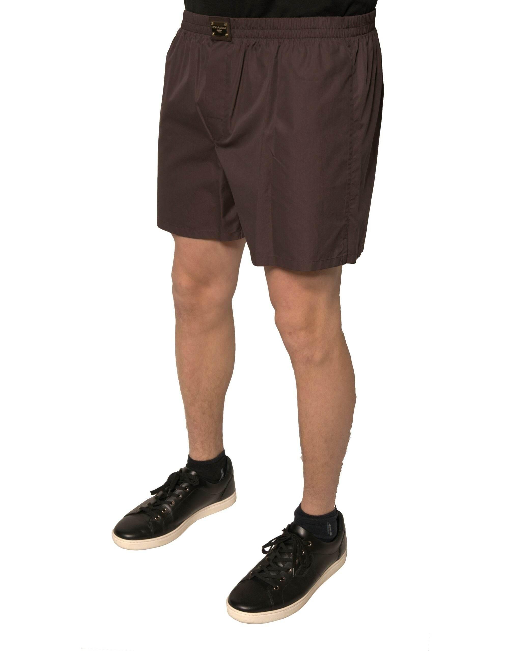 Dolce & Gabbana Brown Cotton Blend Men Mid Waist Shorts - Hilstor