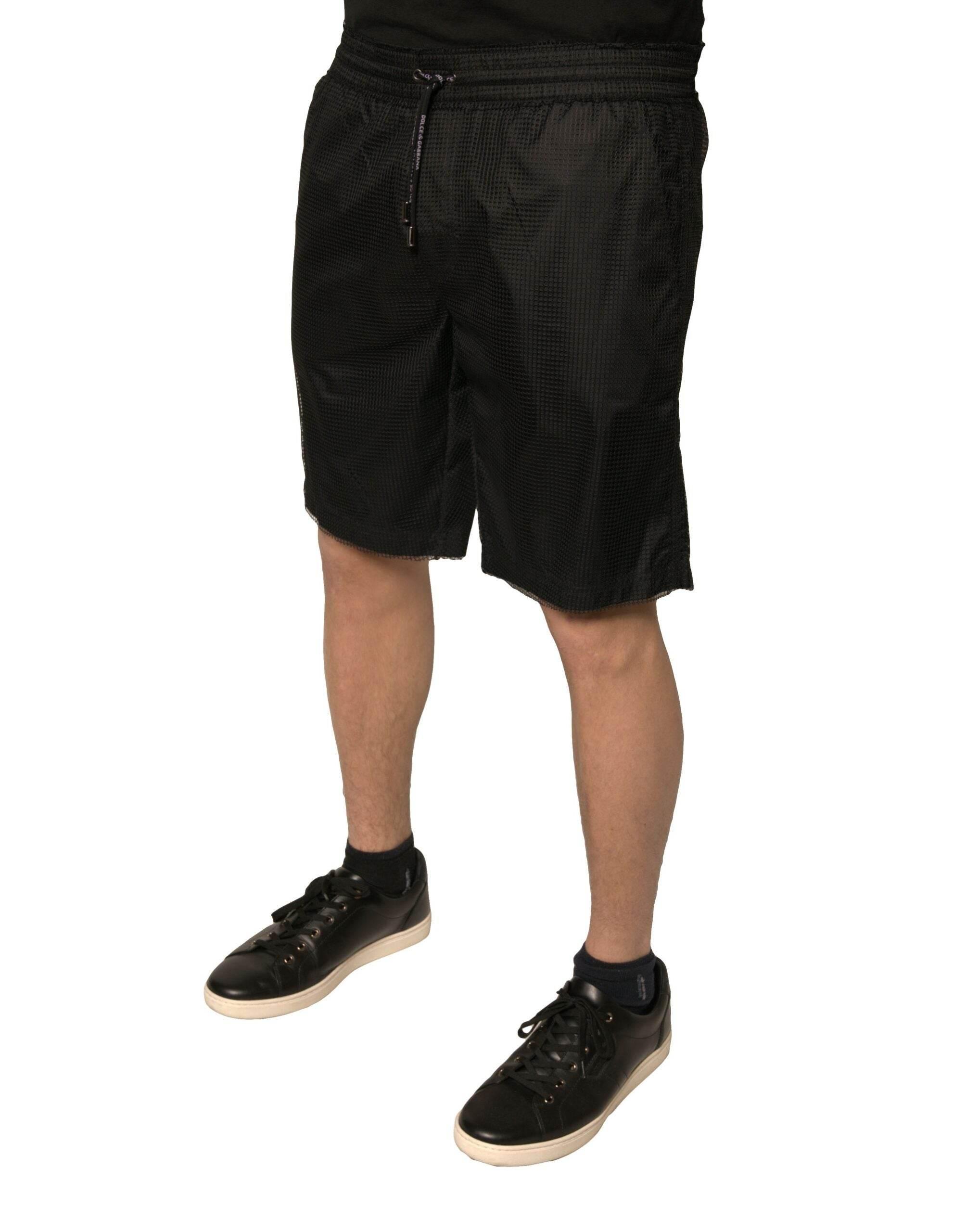 Dolce & Gabbana Black Polyester Jersey Mid Waist Shorts - Hilstor