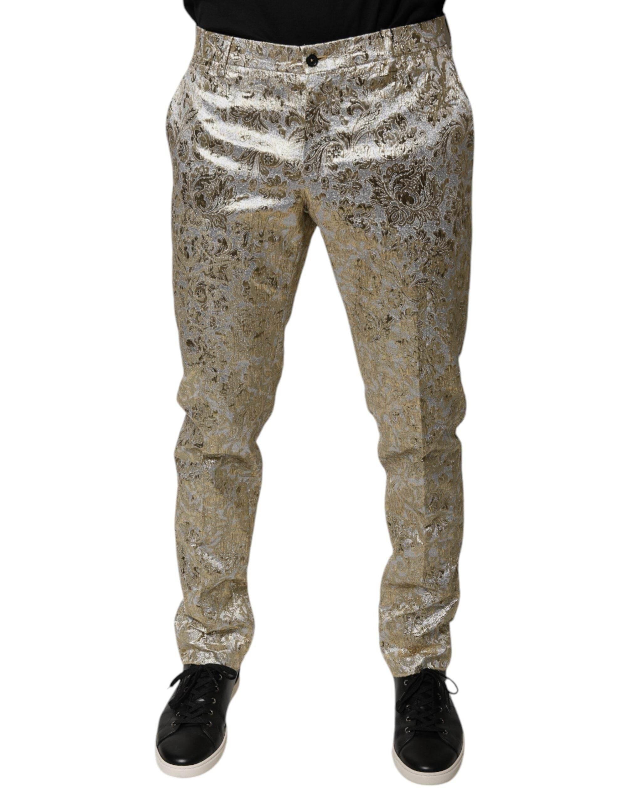 Dolce & Gabbana Gold Floral Jacquard Men Dress Pants - Hilstor