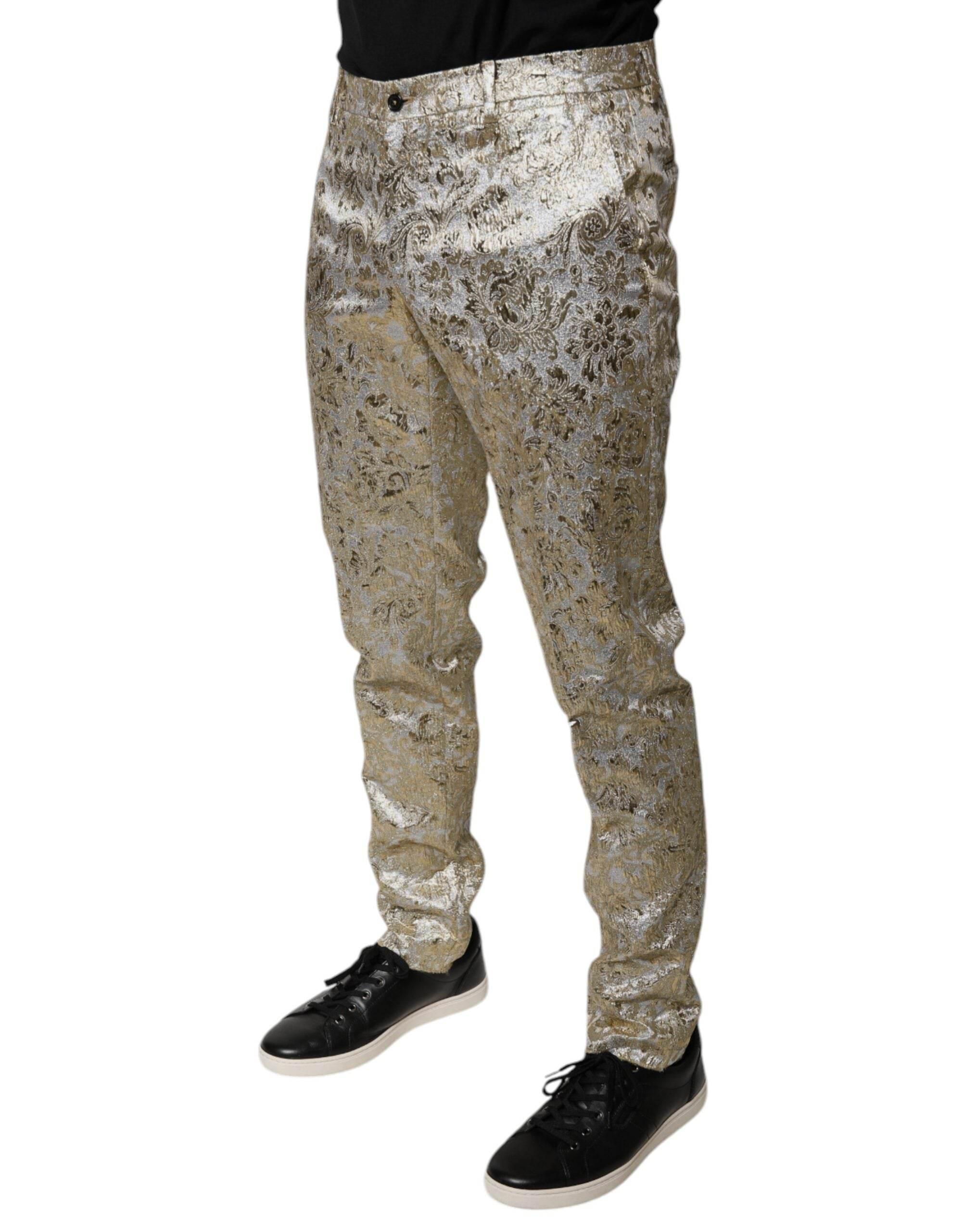 Dolce & Gabbana Gold Floral Jacquard Men Dress Pants - Hilstor