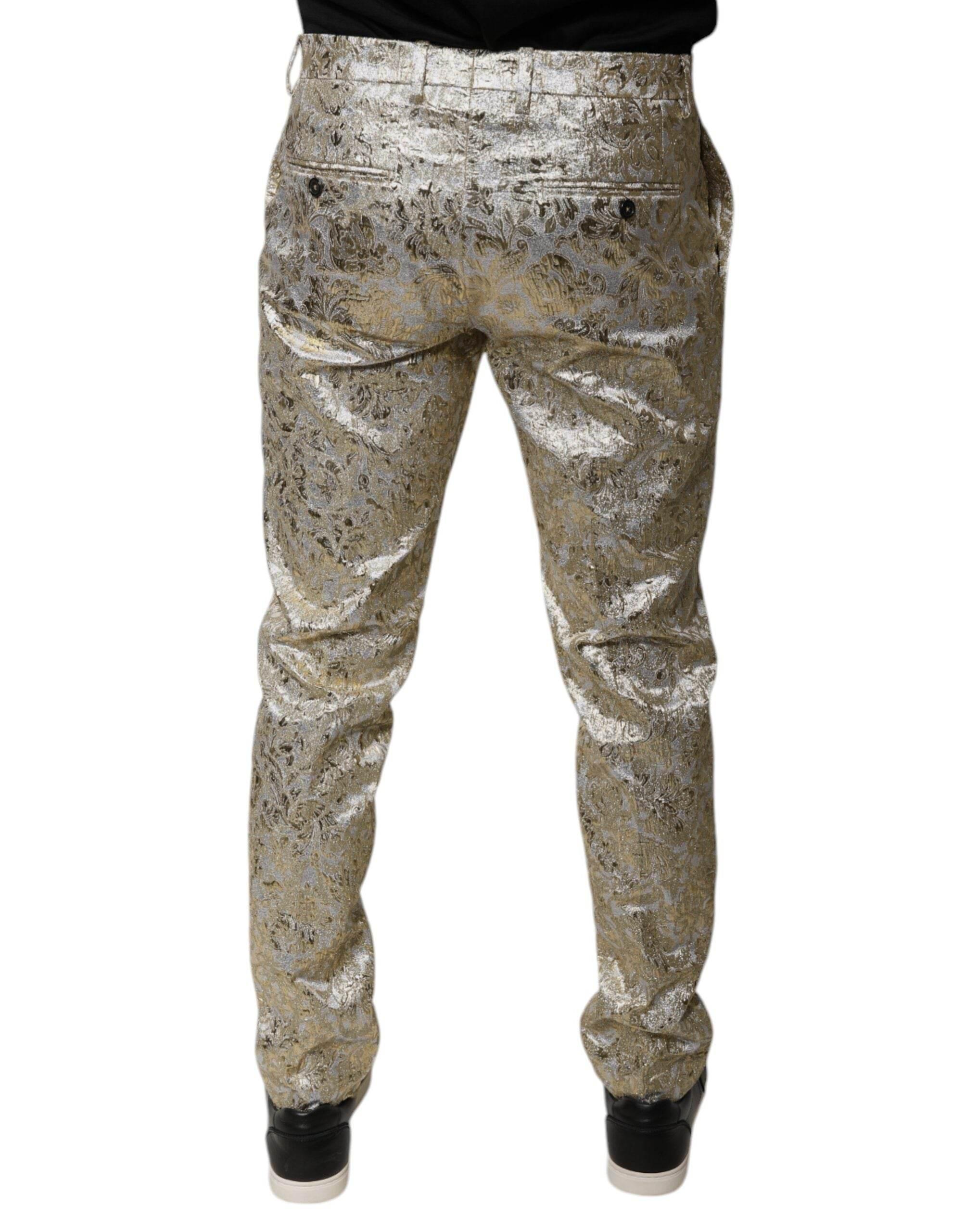 Dolce & Gabbana Gold Floral Jacquard Men Dress Pants - Hilstor