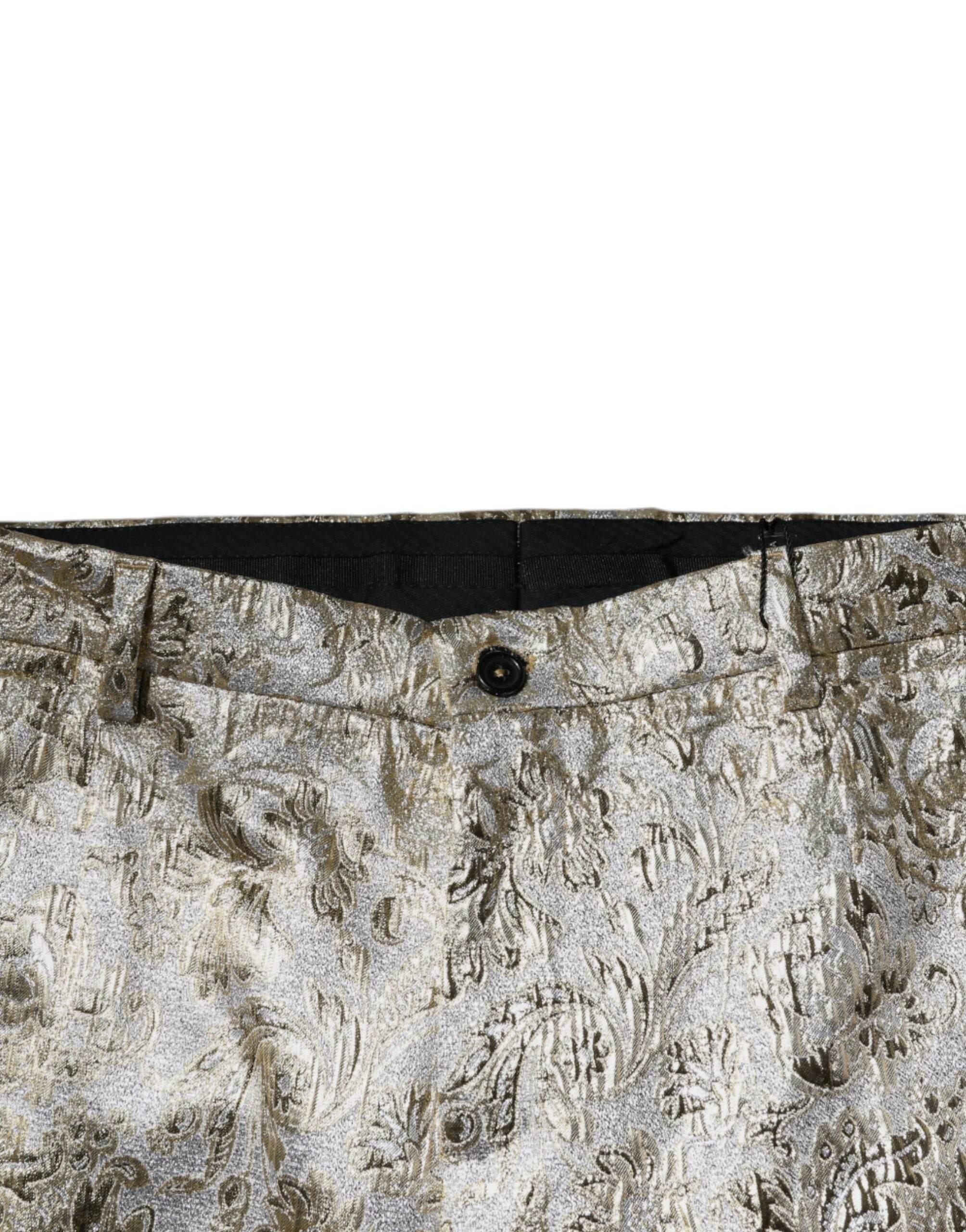 Dolce & Gabbana Gold Floral Jacquard Men Dress Pants - Hilstor