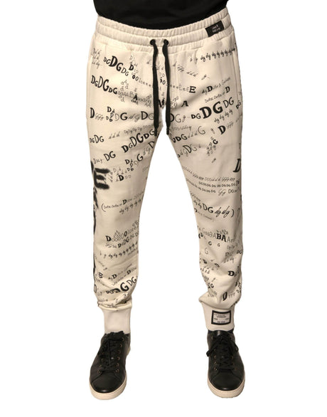 Dolce & Gabbana White Printed Cotton Jogger Sweatpants Pants - Hilstor